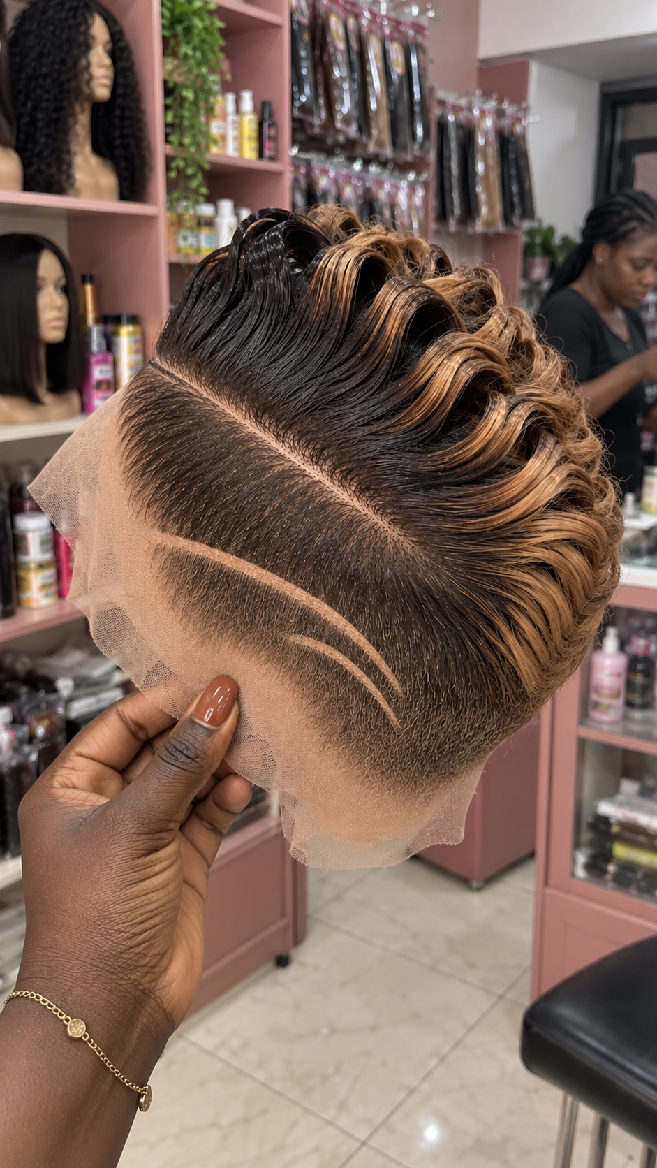 Espresso Brown Caramel Loop Pixie Wig With Curved Side-Line Detail #afth Espresso Brown Caramel Loop Pixie Wig With Curved Side-Line Detail #afth