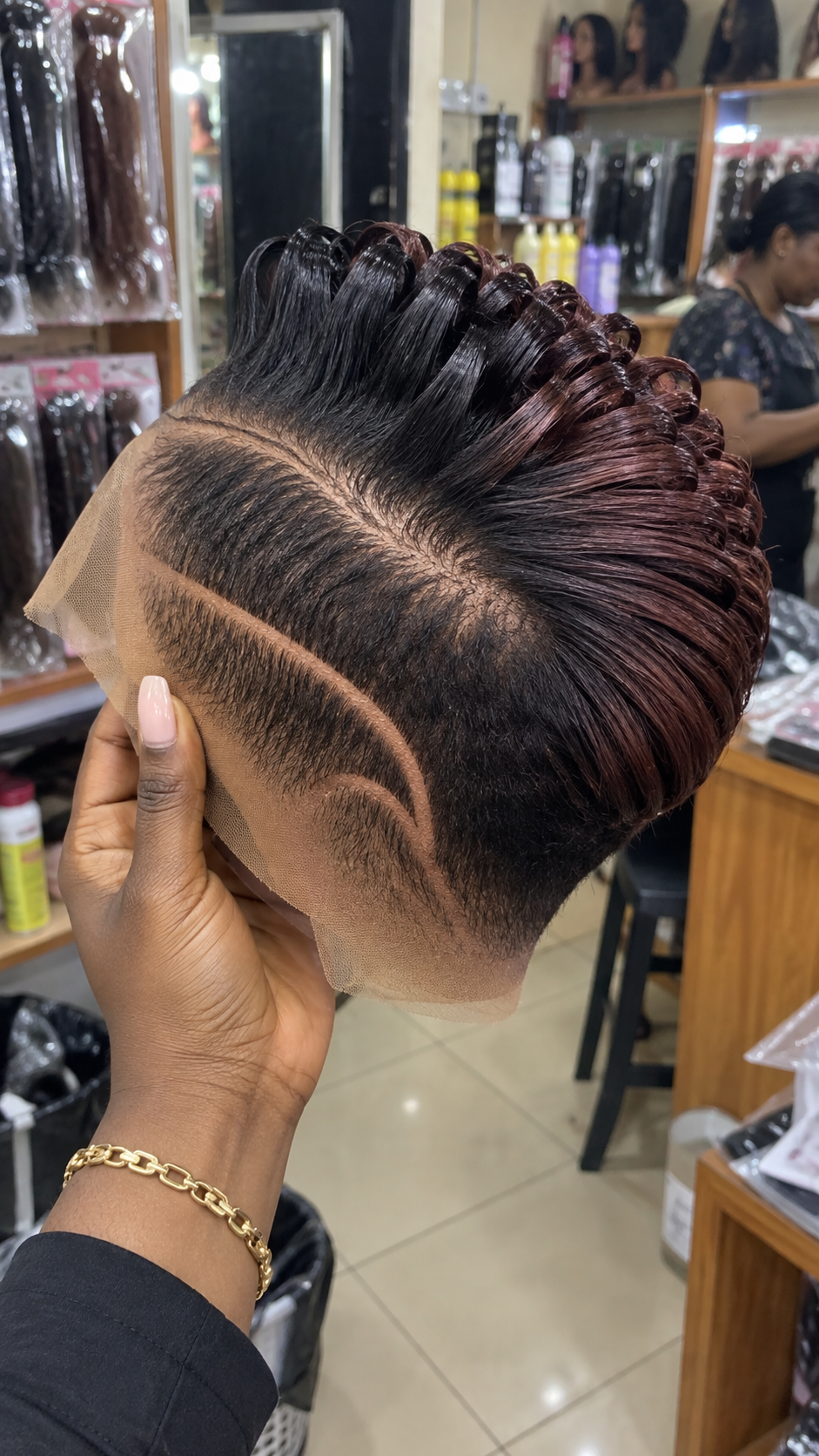 Get the Details on This Black and Burgundy Swept Pixie Wig With Curved Side Design #the Get the Details on This Black and Burgundy Swept Pixie Wig With Curved Side Design #the