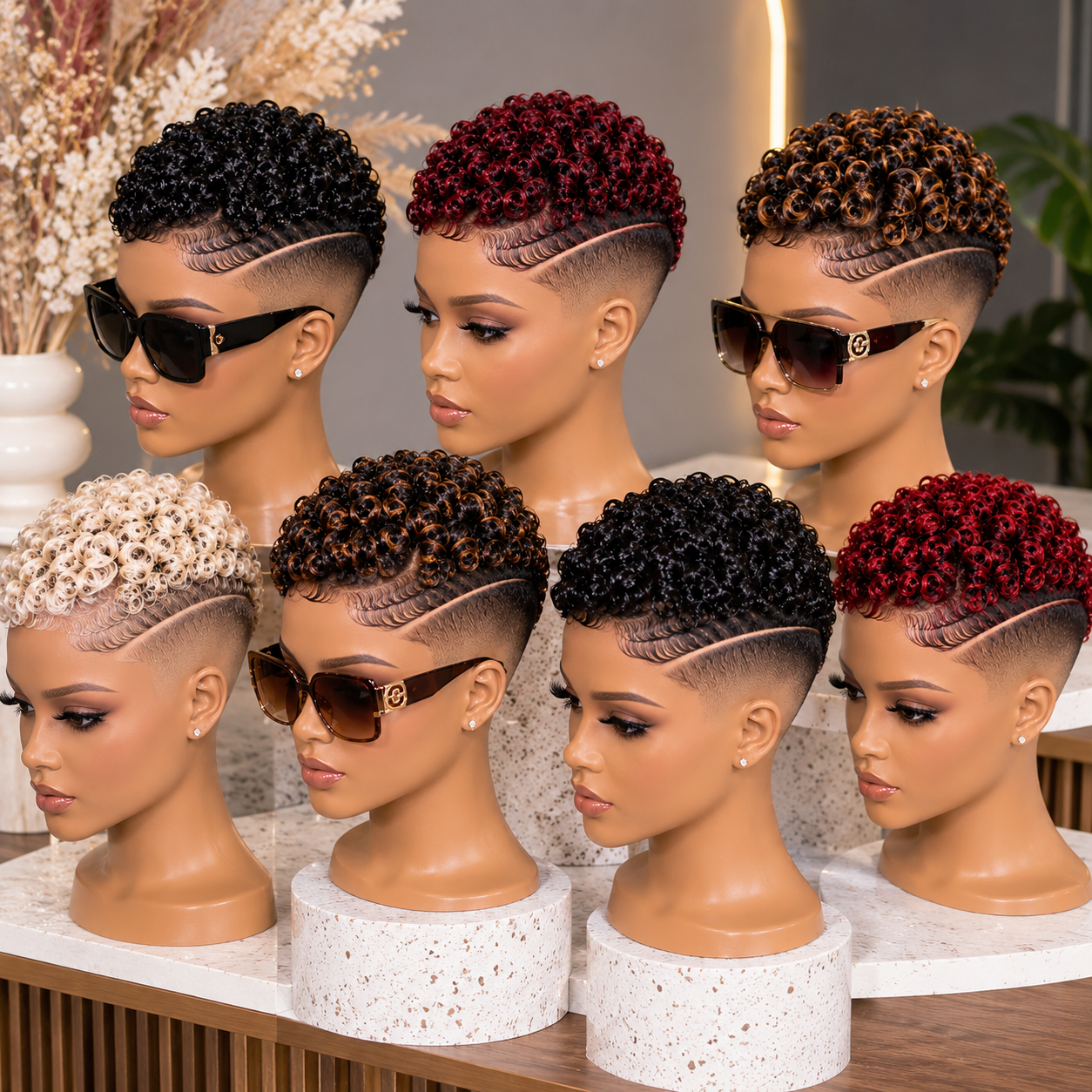 Glossy Finger Coil Pixie Wigs With Curved Side-Line Detail #yf Glossy Finger Coil Pixie Wigs With Curved Side-Line Detail #yf