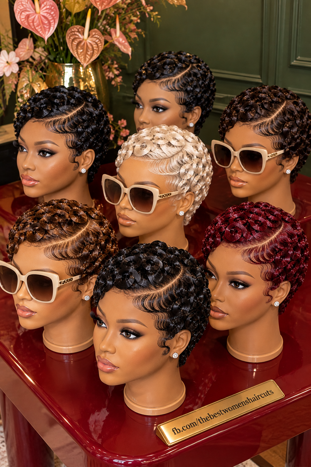 Glossy Finger Wave Loop Pixie Wigs In Jet Black, Burgundy, Honey Brown And Pearl Blonde #the