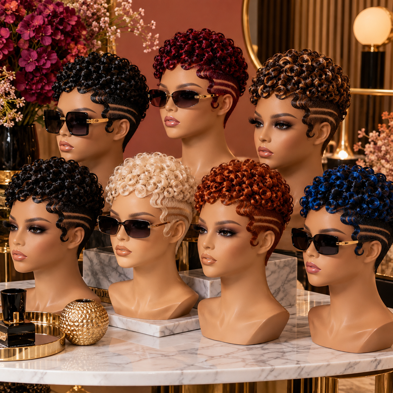 Glossy Ringlet Pixie Wigs With Double Side Lines in Bold Colors #ss Glossy Ringlet Pixie Wigs With Double Side Lines in Bold Colors #ss