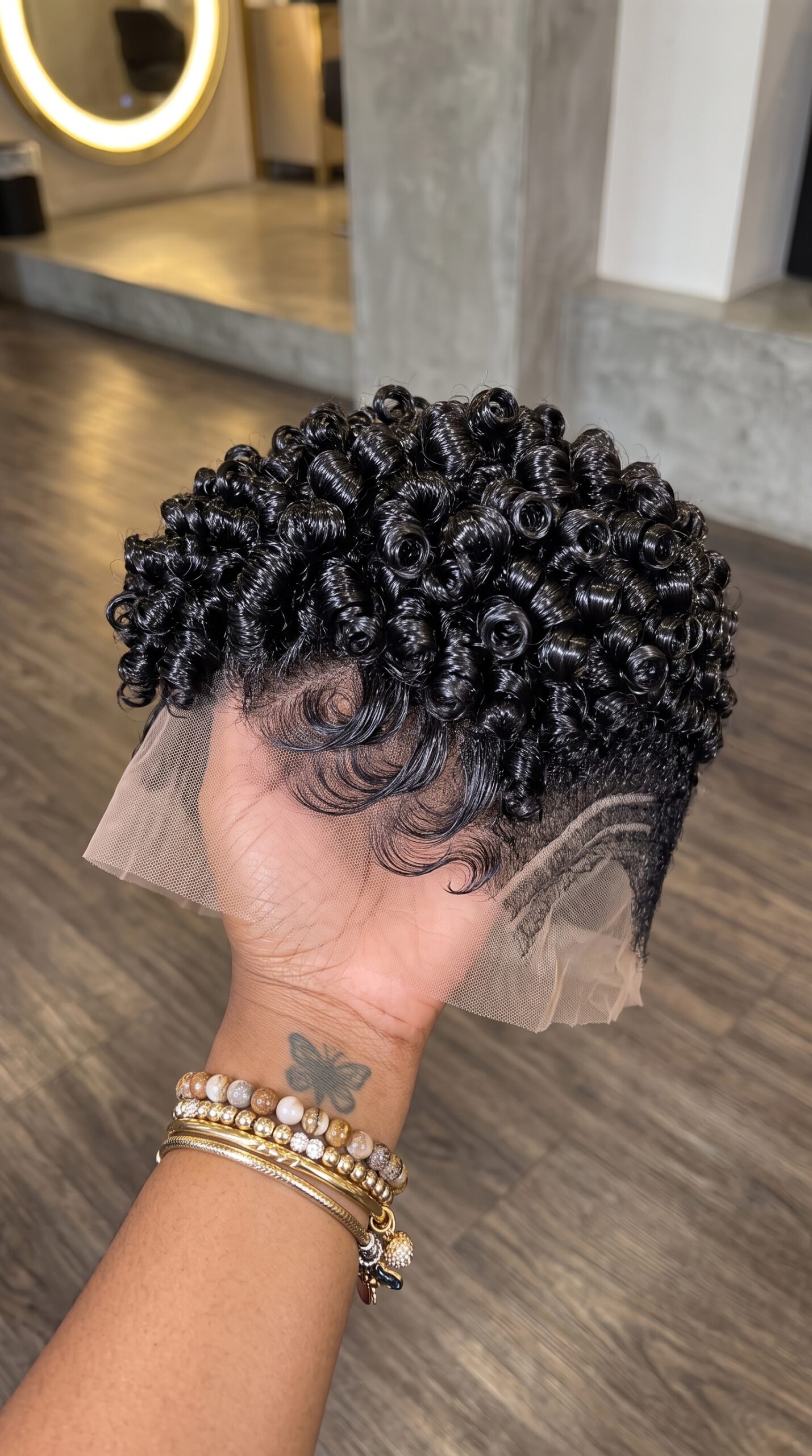 Jet Black Spiral Ringlet Pixie Wig With Sculpted Curved Side Lines #br