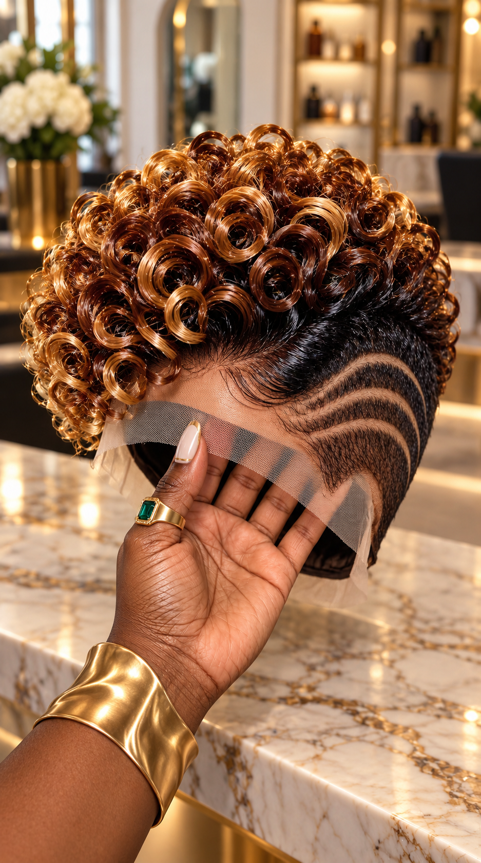 Golden Copper Ringlet Pixie Wig With Sculpted Triple Side Lines #eft Golden Copper Ringlet Pixie Wig With Sculpted Triple Side Lines #eft