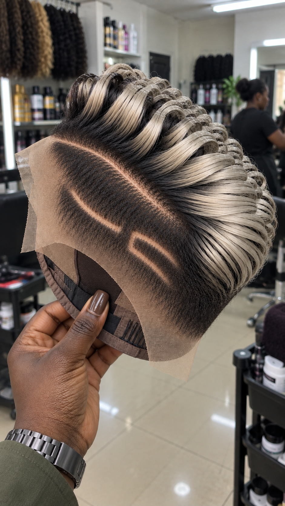 Pearl Champagne Loop Pixie Wig With Double Split Side Lines #yf