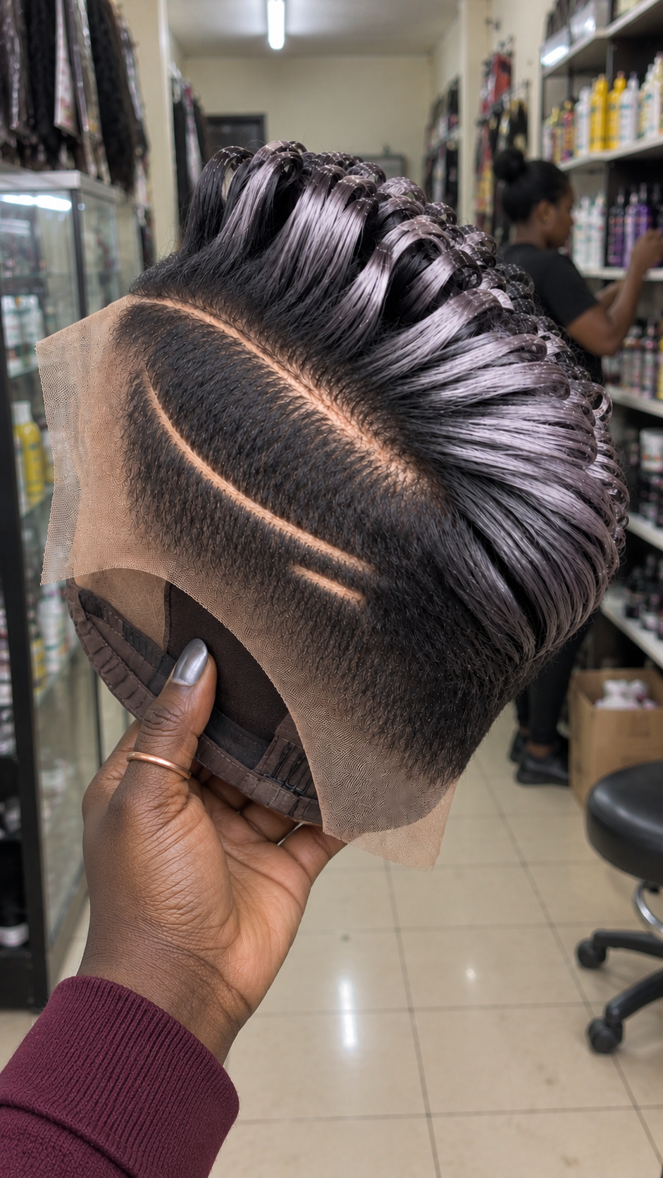 Smoky Lavender Silver Loop Pixie Wig With Double Curved Side Lines #ssh