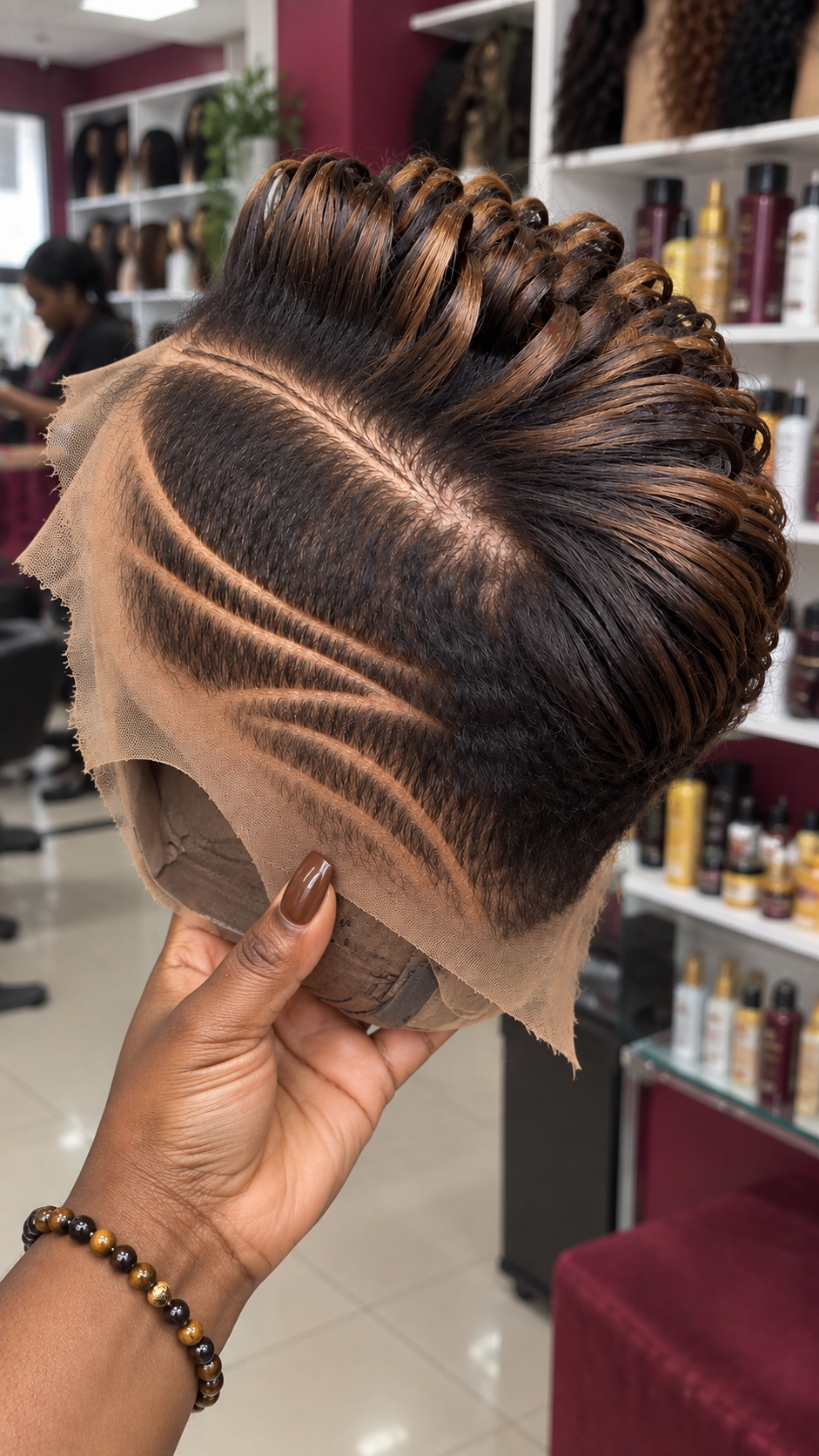 Caramel Brown Loop Pixie Wig With Triple Curved Side Lines #bwi Caramel Brown Loop Pixie Wig With Triple Curved Side Lines #bwi