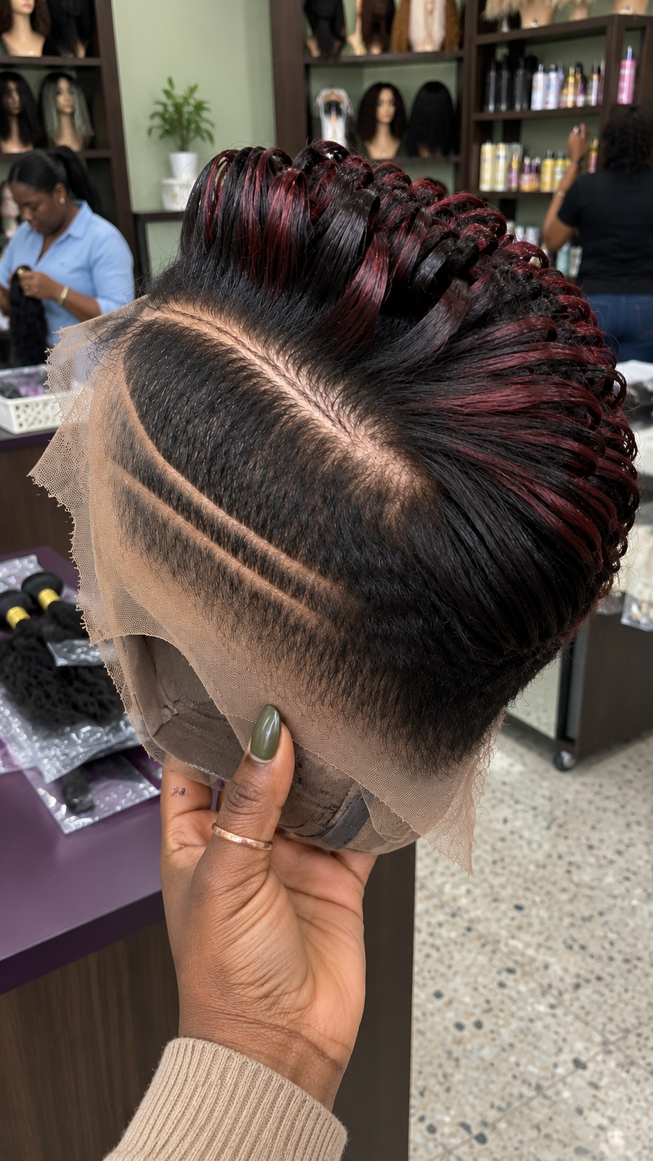 Burgundy Highlight Loop Curl Pixie Wig With Deep Side Part #brh Burgundy Highlight Loop Curl Pixie Wig With Deep Side Part #brh