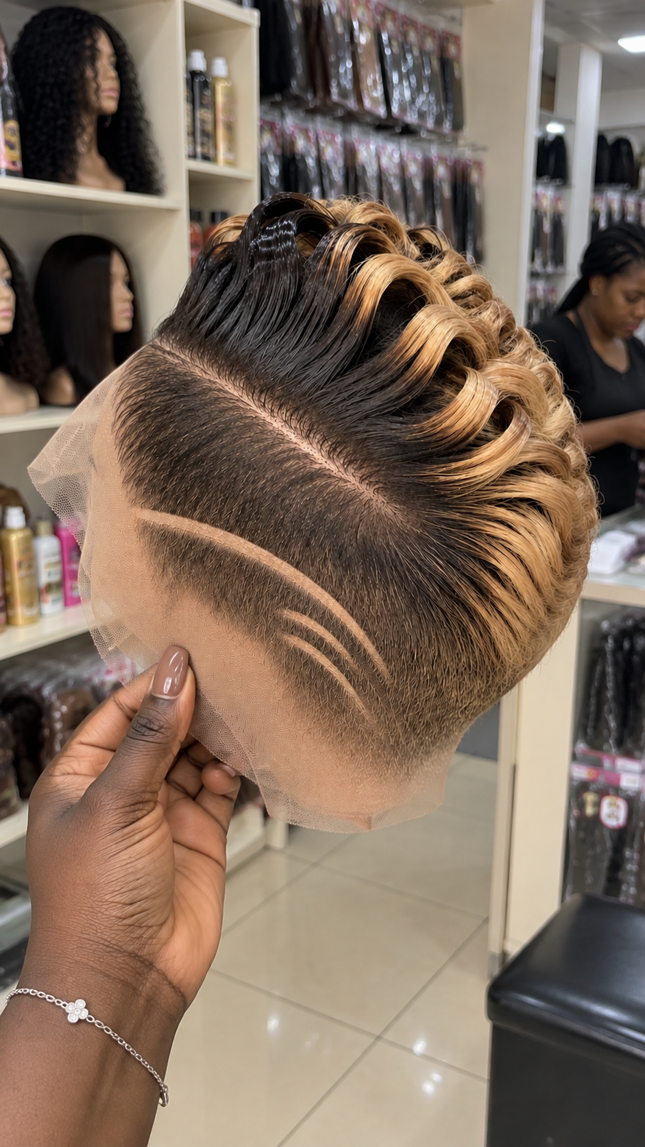 Espresso Brown Honey Blonde Loop Pixie Wig With Curved Side-Line Detail #fah Espresso Brown Honey Blonde Loop Pixie Wig With Curved Side-Line Detail #fah