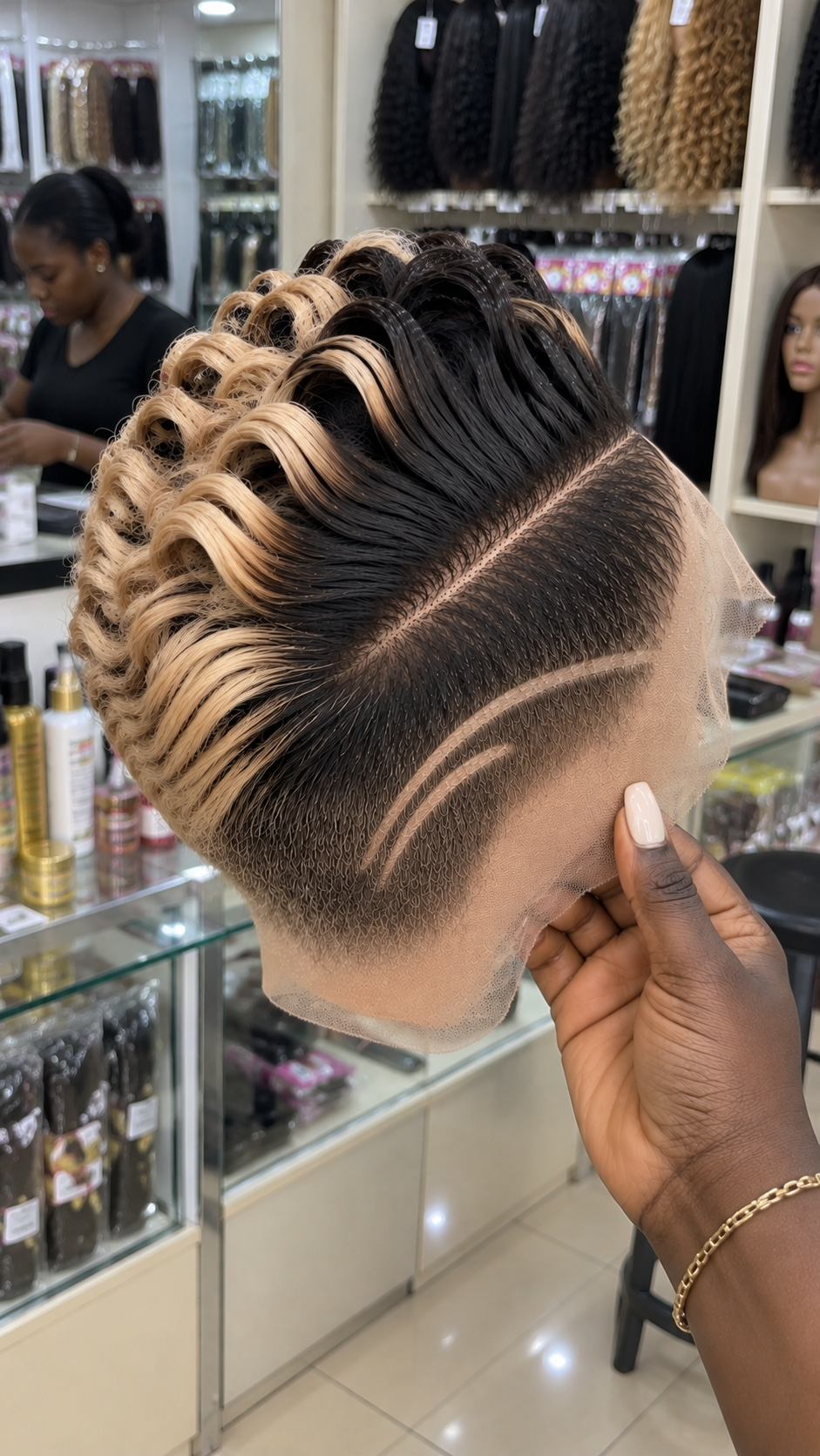 Honey Blonde Loop Crown Pixie Wig With Double Side Lines #apdh Honey Blonde Loop Crown Pixie Wig With Double Side Lines #apdh