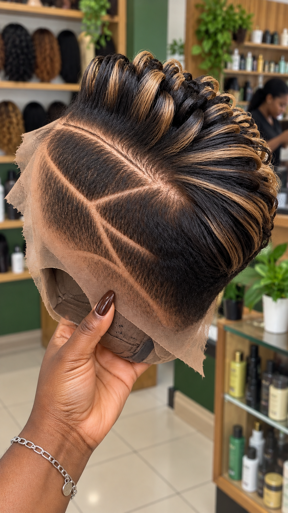 Jet Black Loop Pixie Wig With Golden Honey Ribbons #apdh Jet Black Loop Pixie Wig With Golden Honey Ribbons #apdh