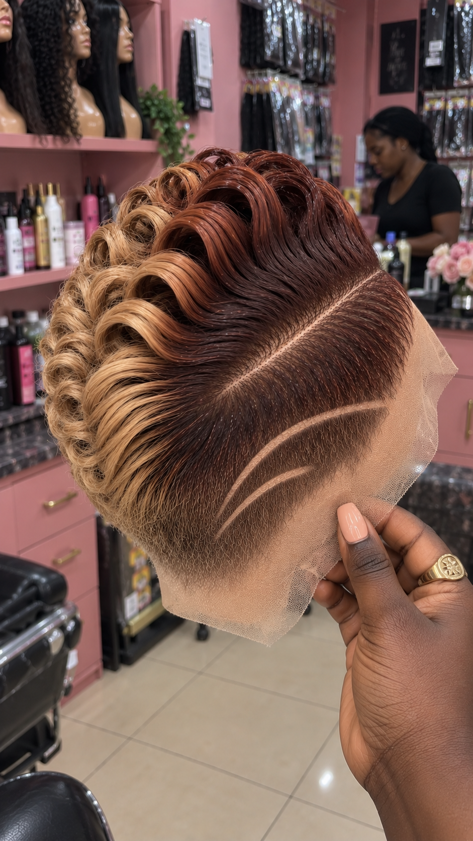 Copper Auburn Loop Crown Pixie Wig With Honey Blonde Sweep #eftr Copper Auburn Loop Crown Pixie Wig With Honey Blonde Sweep #eftr