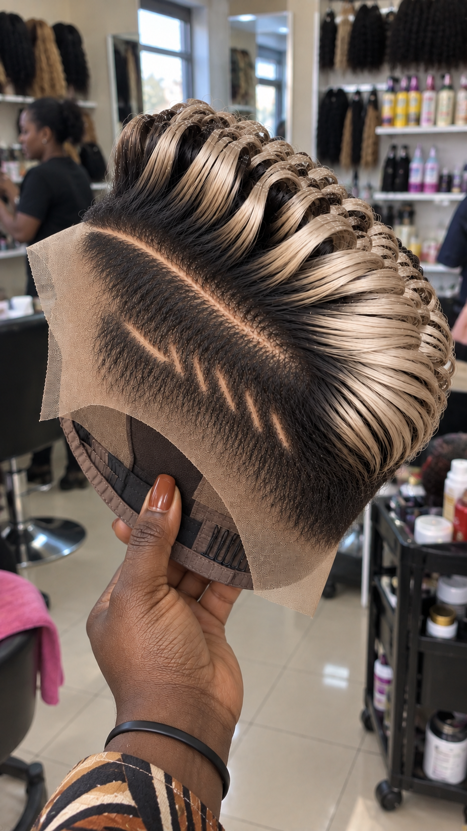 Champagne Blonde Loop Pixie Wig With Lightning Side Detail #efth