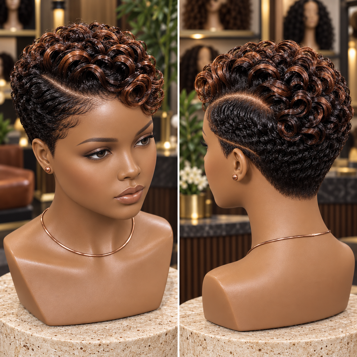 Caramel Highlight Ringlet Pixie Wig With Deep Side Part #bwi Caramel Highlight Ringlet Pixie Wig With Deep Side Part #bwi
