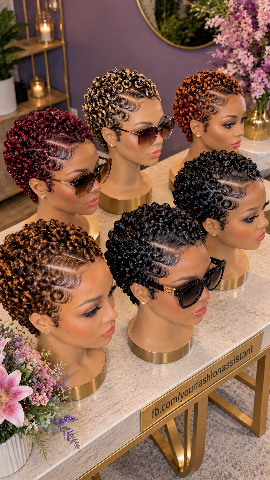Glossy Ring Curl Pixie Wigs With Sculpted Side Waves In Burgundy, Copper And Black #yf