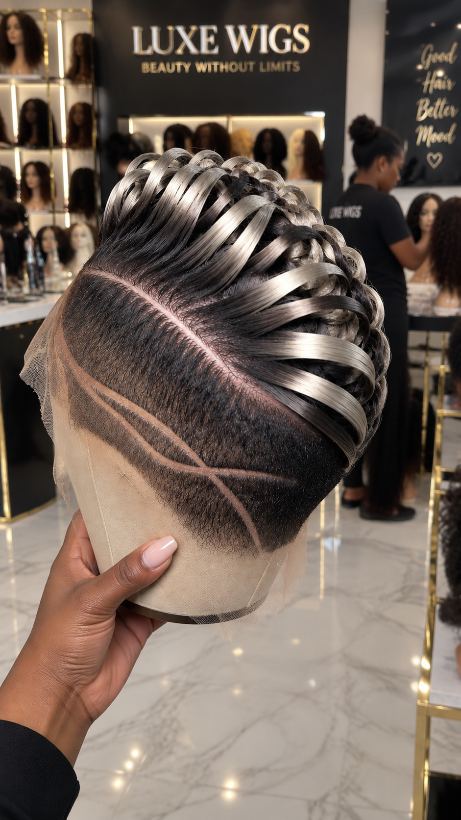 Black and Silver Sculpted Pixie Lace Wig With Artistic Side Lines #yfh Black and Silver Sculpted Pixie Lace Wig With Artistic Side Lines #yfh