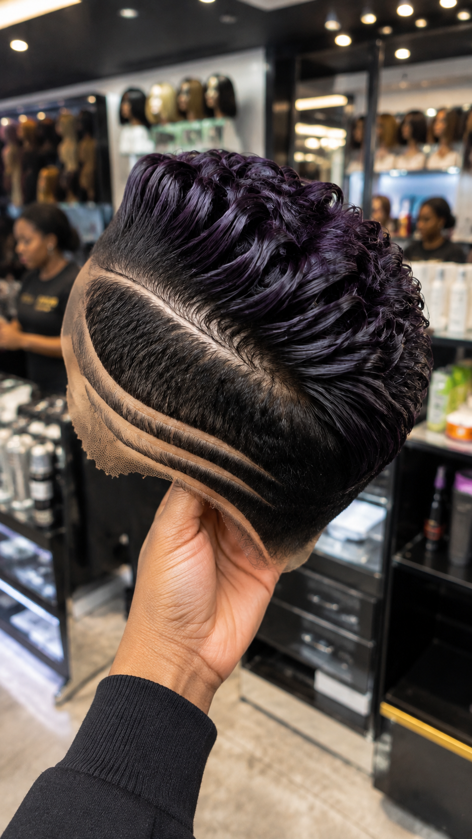Deep Plum Sculpted Pixie Wig With Swept Curls And Precision Side Lines #yfah Deep Plum Sculpted Pixie Wig With Swept Curls And Precision Side Lines #yfah