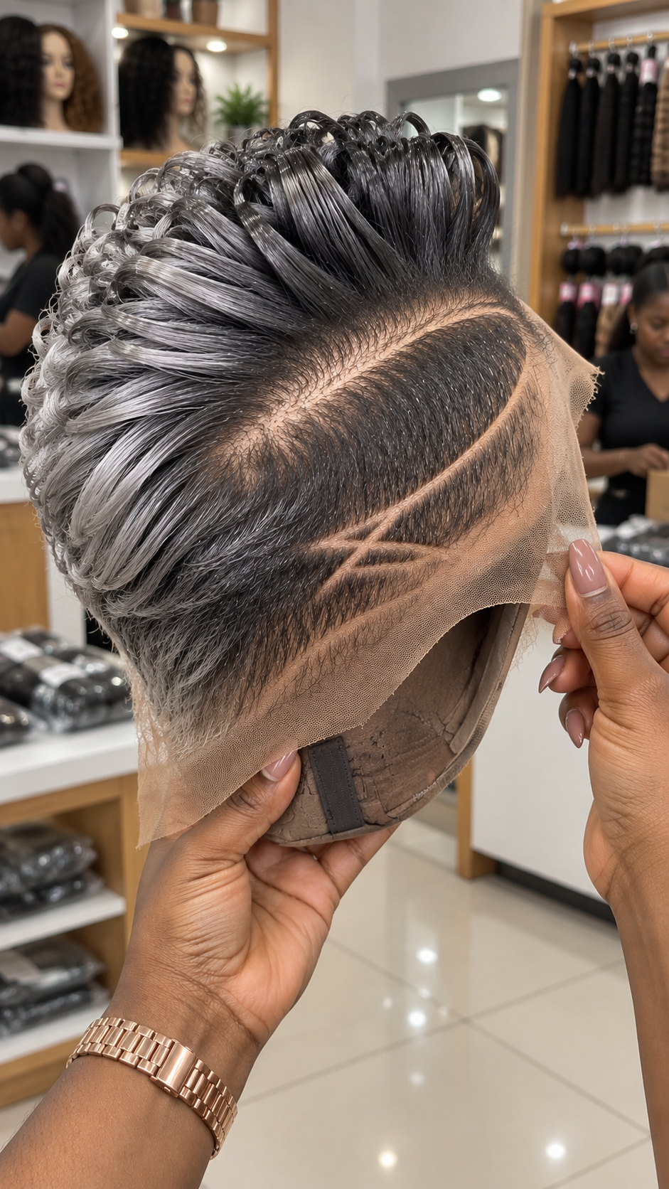 Smoky Silver Loop Pixie Wig With Dark Roots And Triple Side Line Detail #afth Smoky Silver Loop Pixie Wig With Dark Roots And Triple Side Line Detail #afth