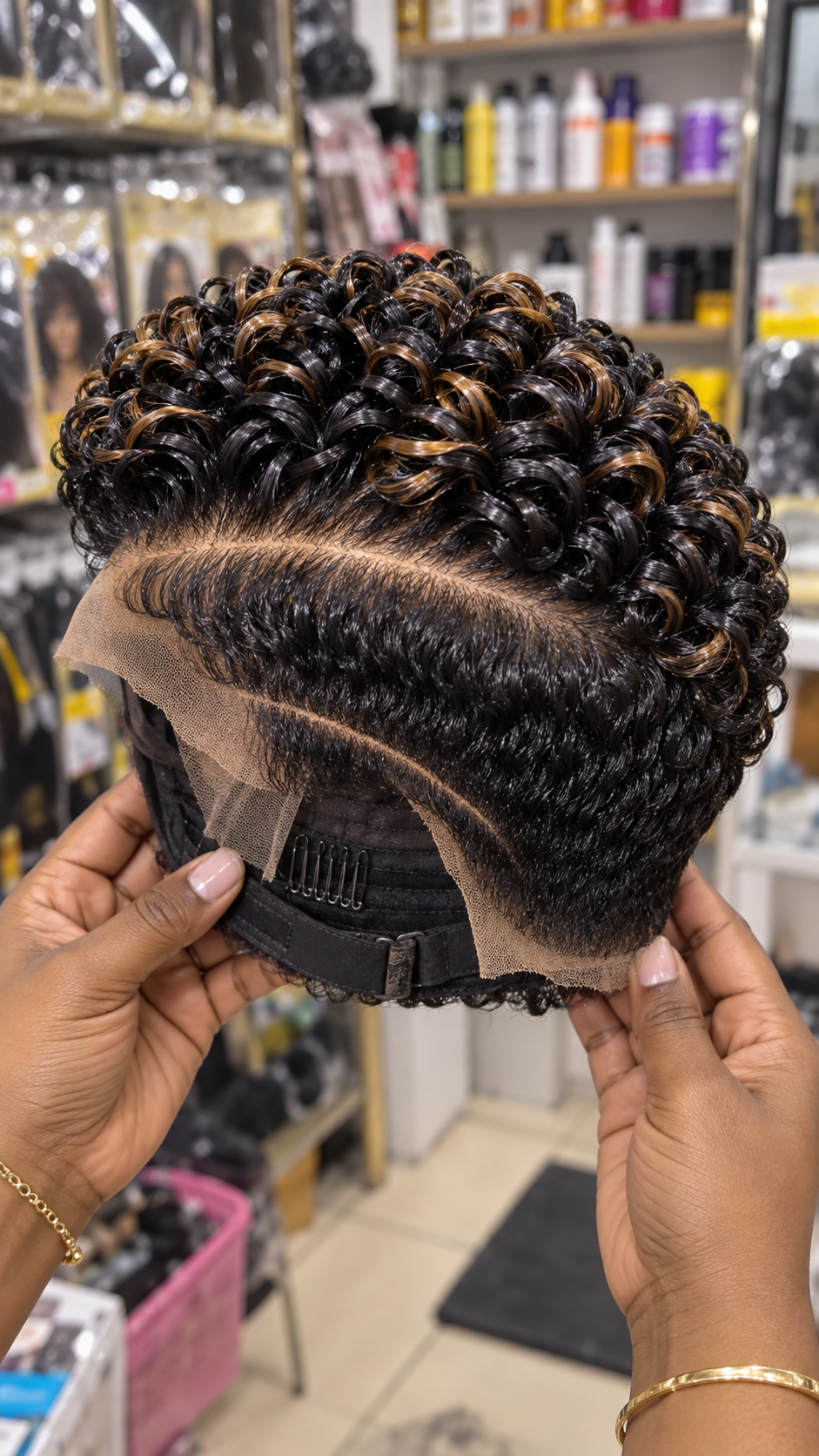 Jet Black Ringlet Pixie Wig With Caramel Ribbons And Double Side Parting #stayh