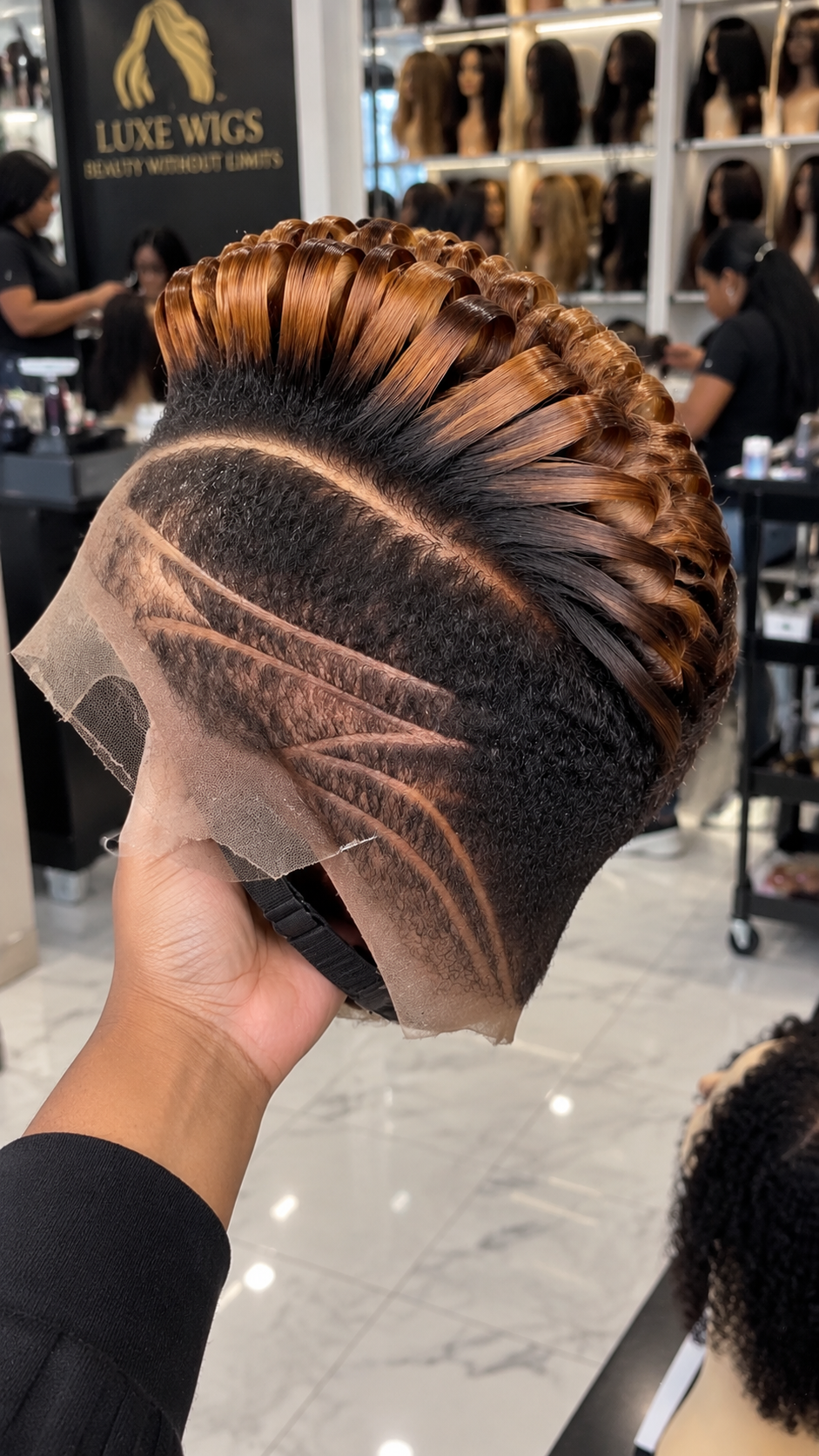 Copper Brown Loop Curl Pixie Wig With Sculpted Triple Side Lines #stayh Copper Brown Loop Curl Pixie Wig With Sculpted Triple Side Lines #stayh
