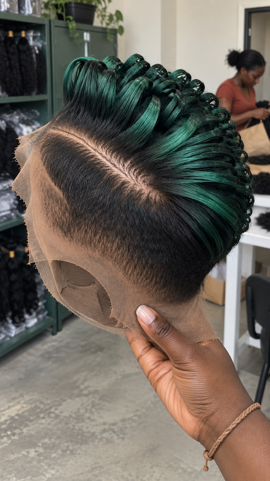 Emerald Green Loop Curl Pixie Wig With Natural Black Tapered Sides #afth Emerald Green Loop Curl Pixie Wig With Natural Black Tapered Sides #afth