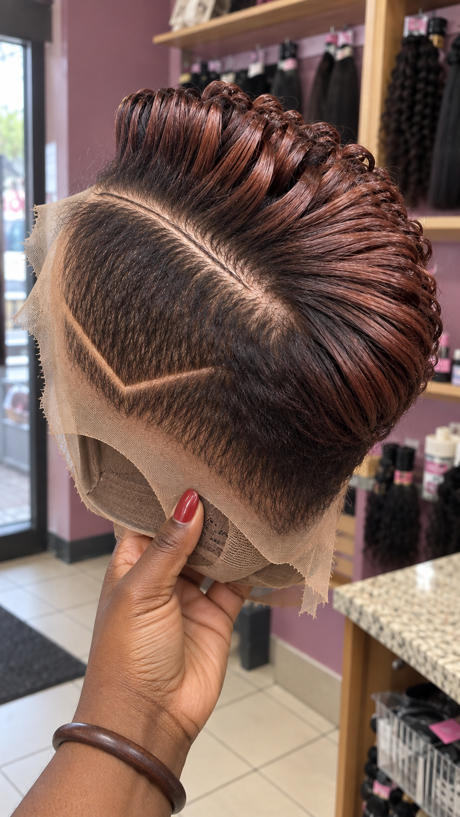 Rose Brown Loop Curl Pixie Wig With Deep Side Part and Curved Side Line #stayh Rose Brown Loop Curl Pixie Wig With Deep Side Part and Curved Side Line #stayh