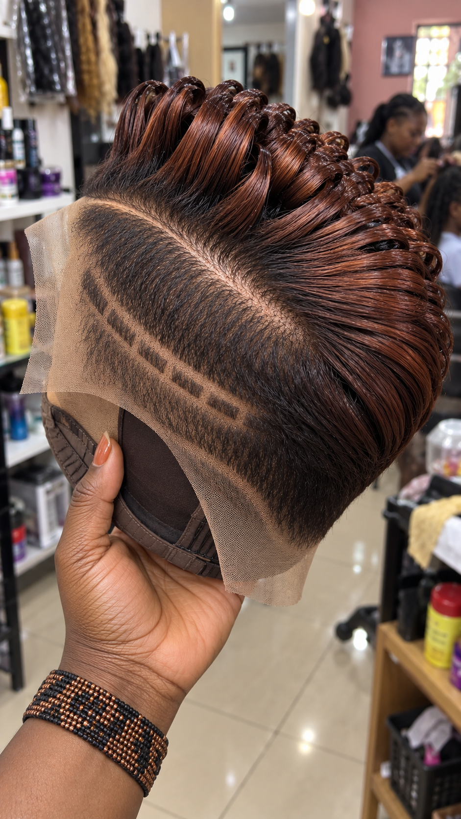 Chocolate Copper Loop Curl Pixie Wig With Double Side Lines #brh Chocolate Copper Loop Curl Pixie Wig With Double Side Lines #brh