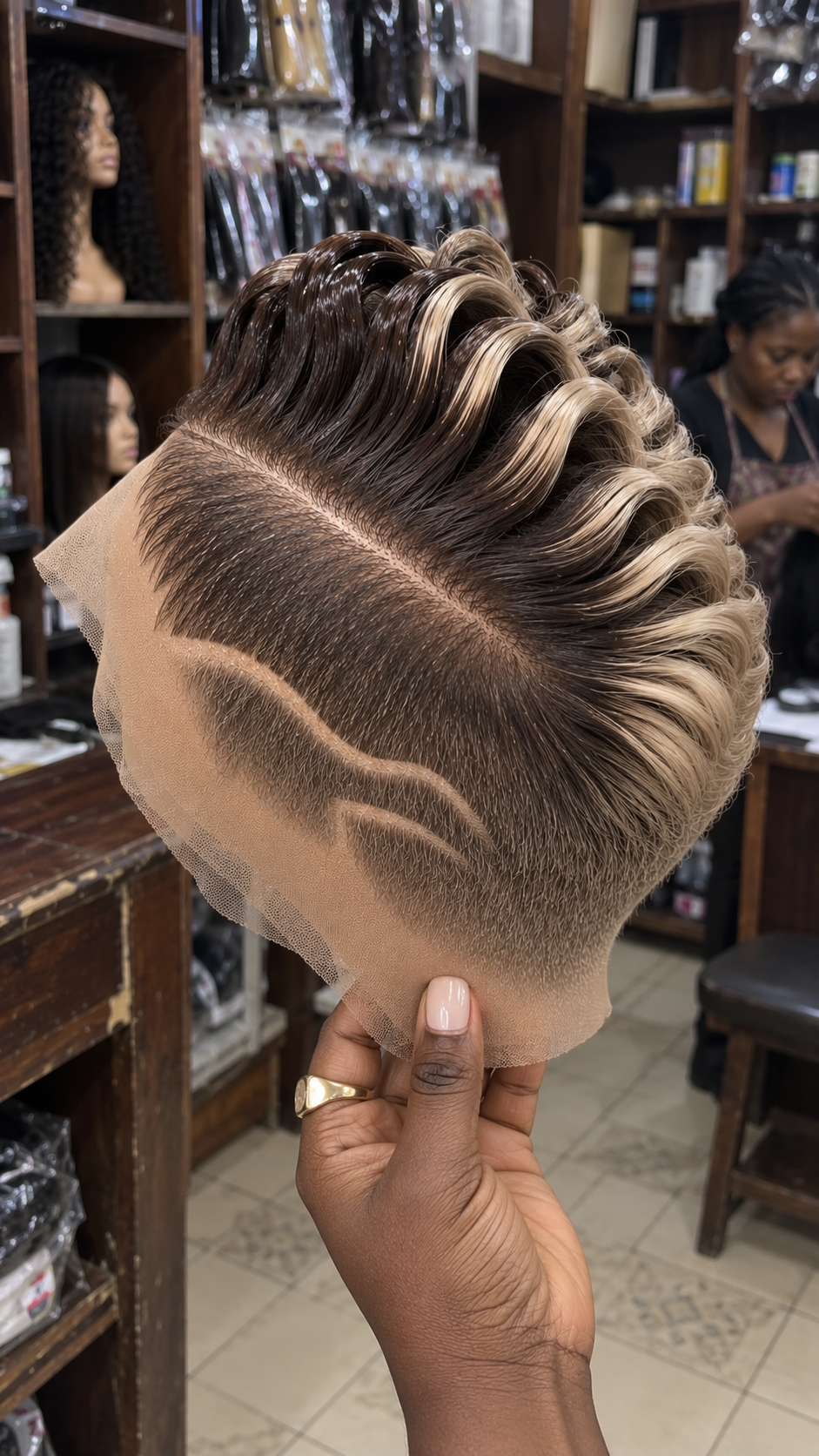 Espresso Root Champagne Blonde Loop Pixie Wig With Sweeping Side Lines #stayh