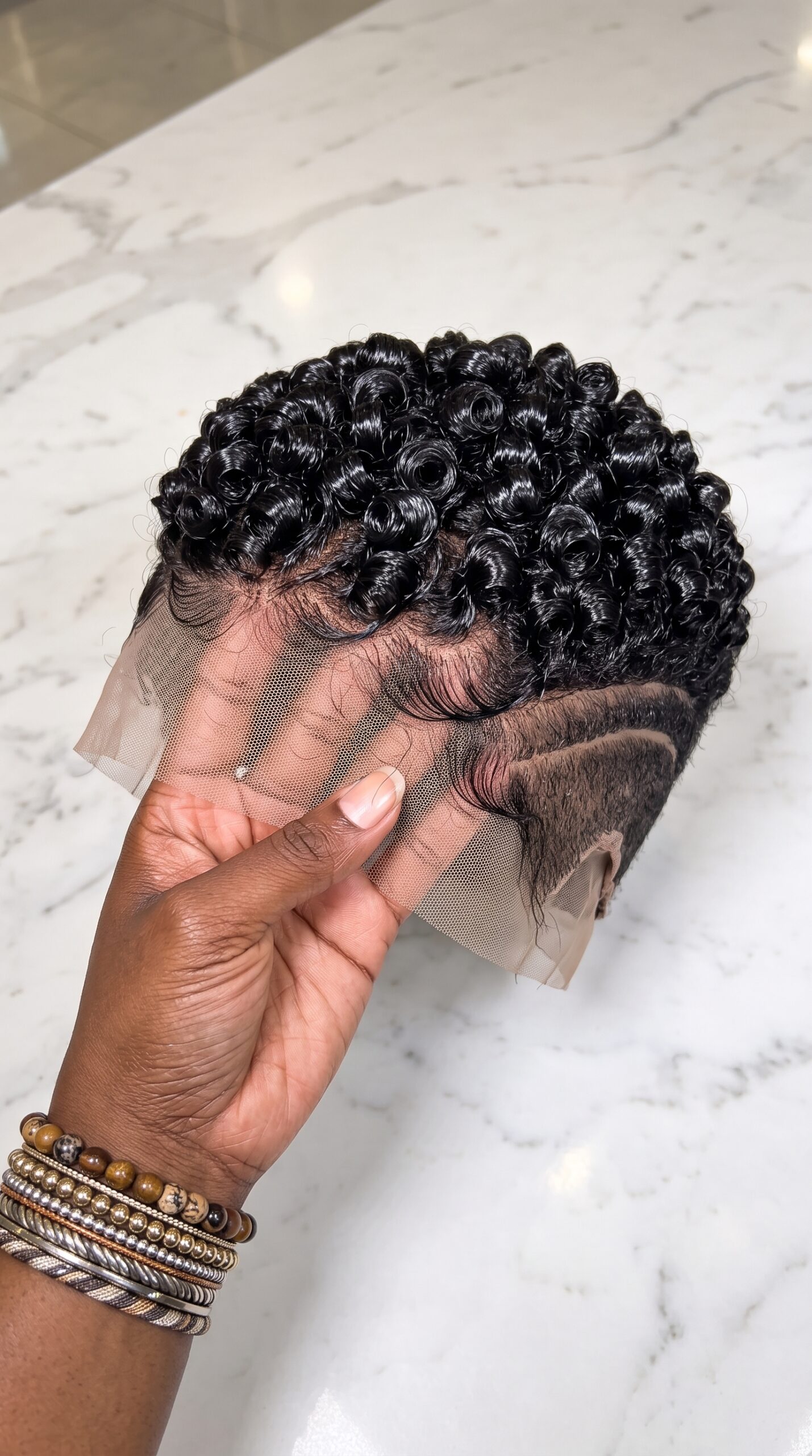 Glossy Jet Black Ringlet Pixie Lace Wig With Double Side Lines #stay