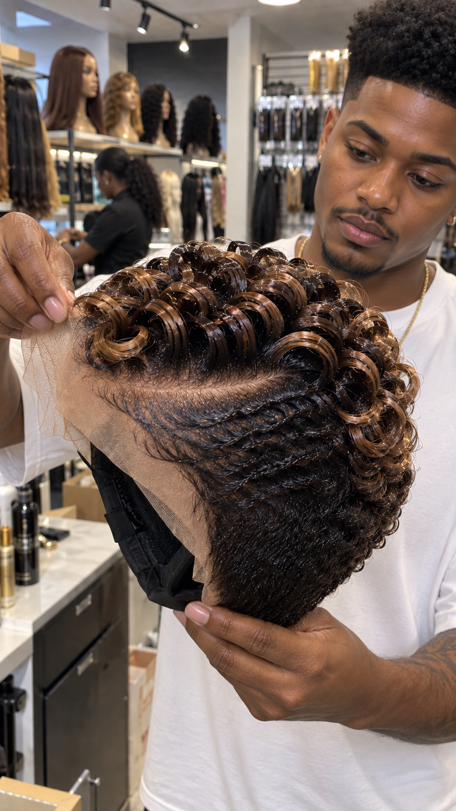 Espresso Brown Spiral Curl Pixie Wig With Caramel Highlights and Sweeping Side Part #ssh Espresso Brown Spiral Curl Pixie Wig With Caramel Highlights and Sweeping Side Part #ssh