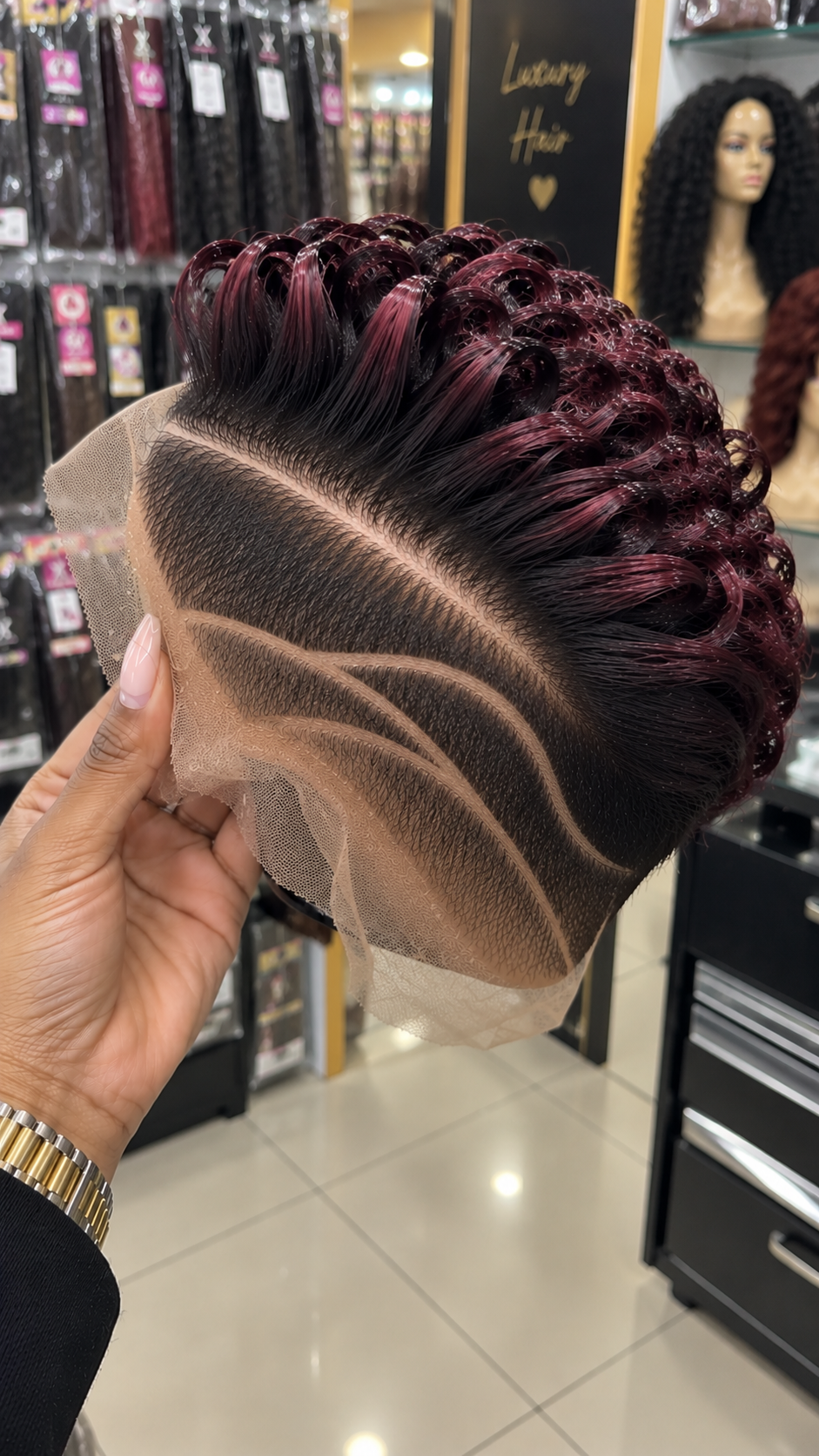 Burgundy Wine Swept Curl Pixie Wig With Double Curved Side Lines #fah Burgundy Wine Swept Curl Pixie Wig With Double Curved Side Lines #fah