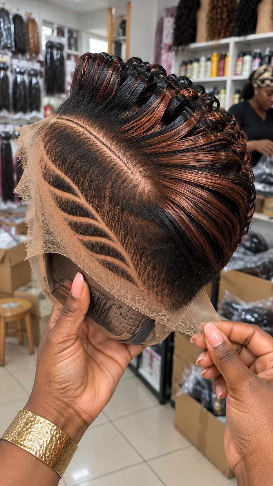 Black And Copper Swept Curl Pixie Wig With Triple Side Lines #brh Black And Copper Swept Curl Pixie Wig With Triple Side Lines #brh