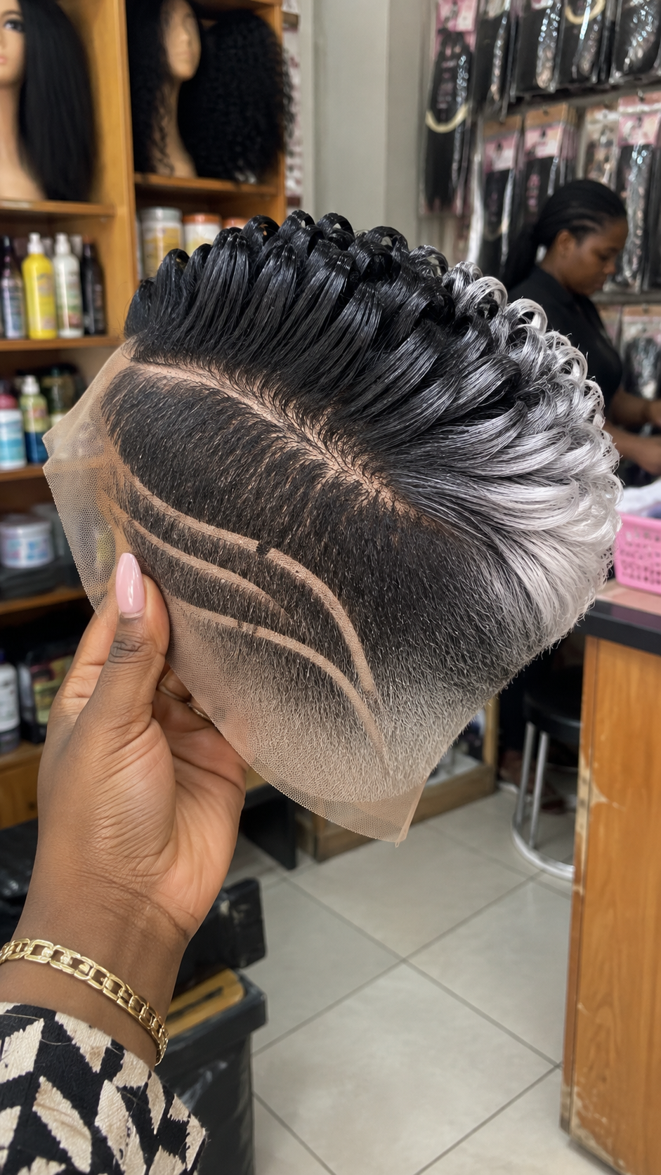 Smoky Silver Loop Pixie Wig With Triple Swept Side Lines #hwb