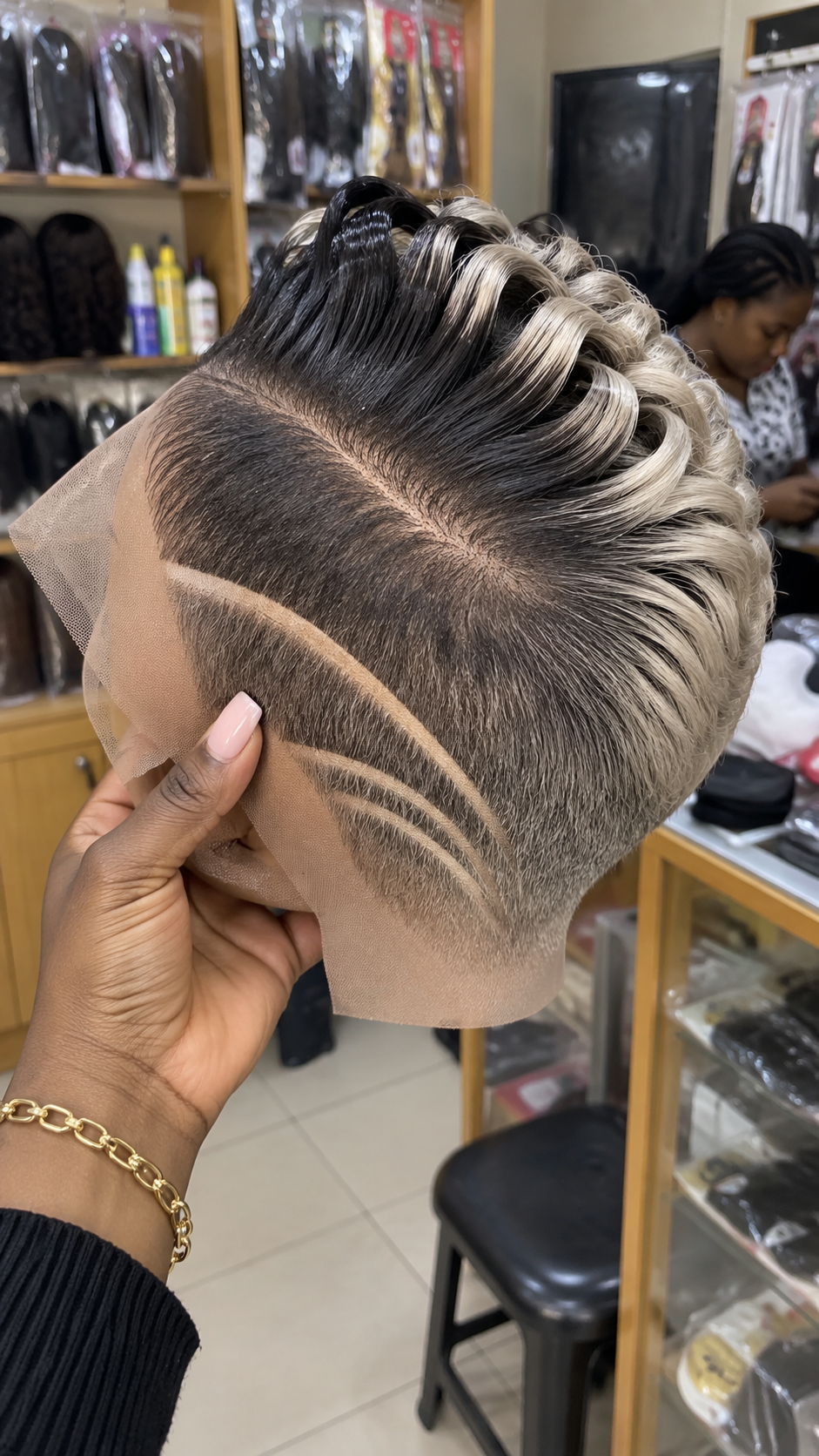 Black To Platinum Blonde Sculpted Loop Pixie Wig With Triple Side Lines #hwbh Black To Platinum Blonde Sculpted Loop Pixie Wig With Triple Side Lines #hwbh