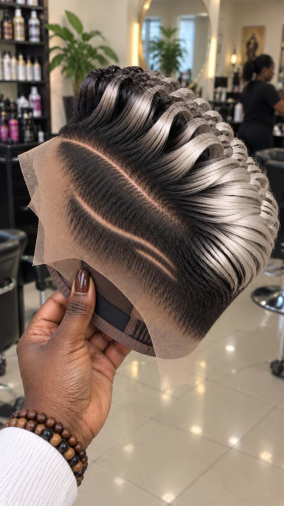 Icy Platinum Loop Curl Pixie Wig With Dark Roots and Double Side Lines #ssh Icy Platinum Loop Curl Pixie Wig With Dark Roots and Double Side Lines #ssh