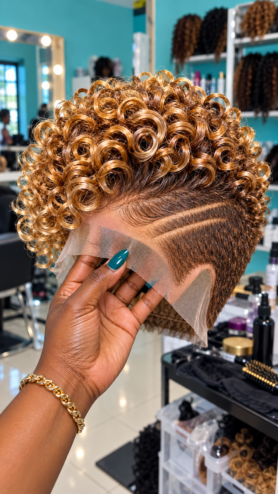 Golden Caramel Ringlet Pixie Wig With Double Curved Side Lines #aft