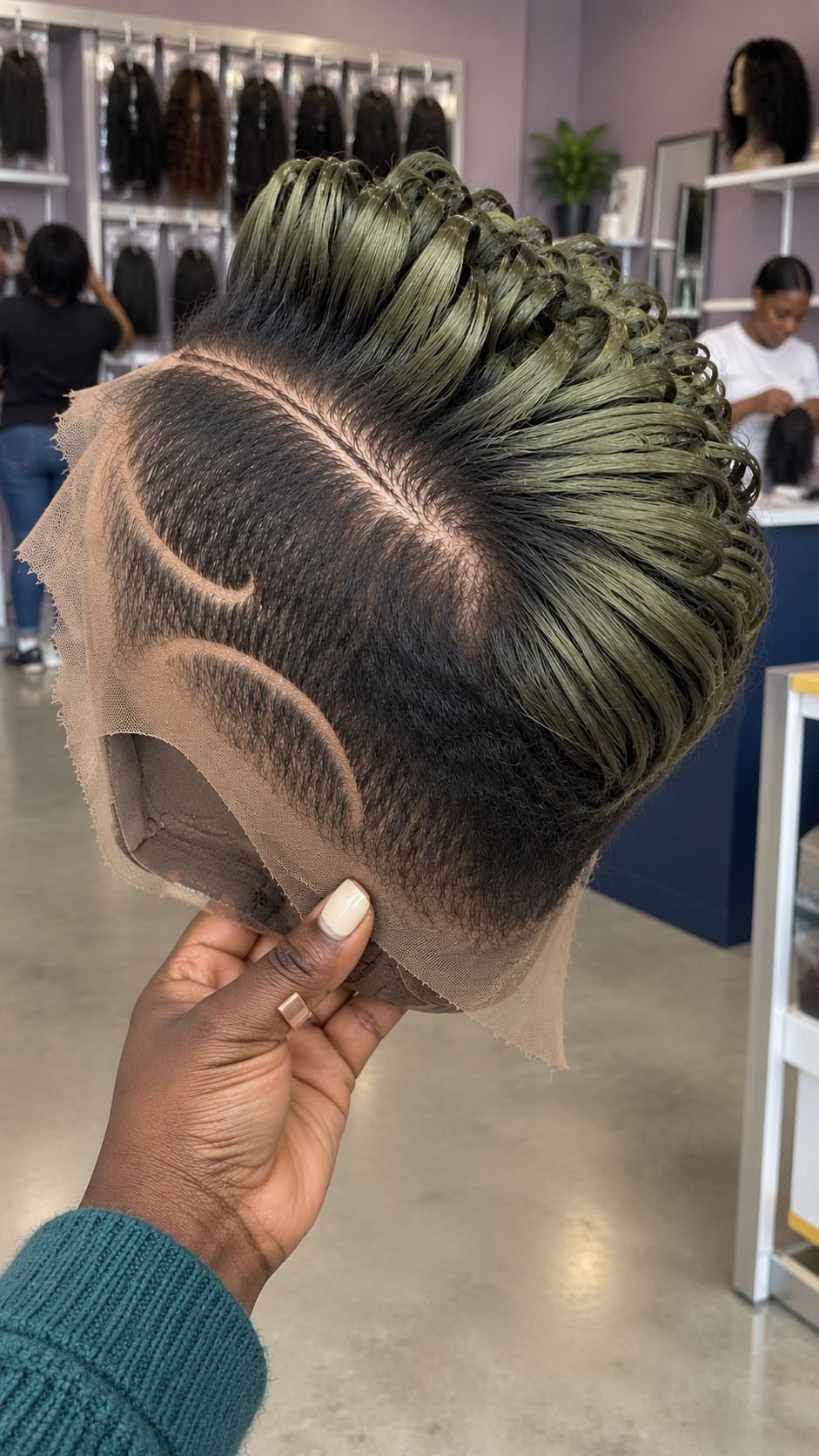 Olive Green Loop Curl Pixie Wig With Dark Tapered Sides #stayh Olive Green Loop Curl Pixie Wig With Dark Tapered Sides #stayh