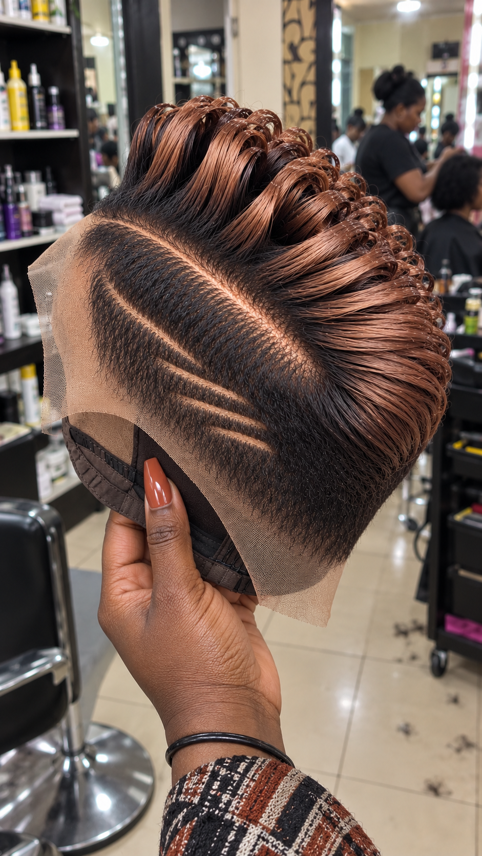 Copper Brown Loop Pixie Wig With Double Curved Side Lines #fah Copper Brown Loop Pixie Wig With Double Curved Side Lines #fah