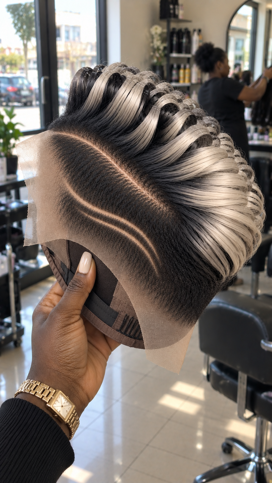 Black and Platinum Sculpted Pixie Lace Wig With Double Side Lines #brh Black and Platinum Sculpted Pixie Lace Wig With Double Side Lines #brh