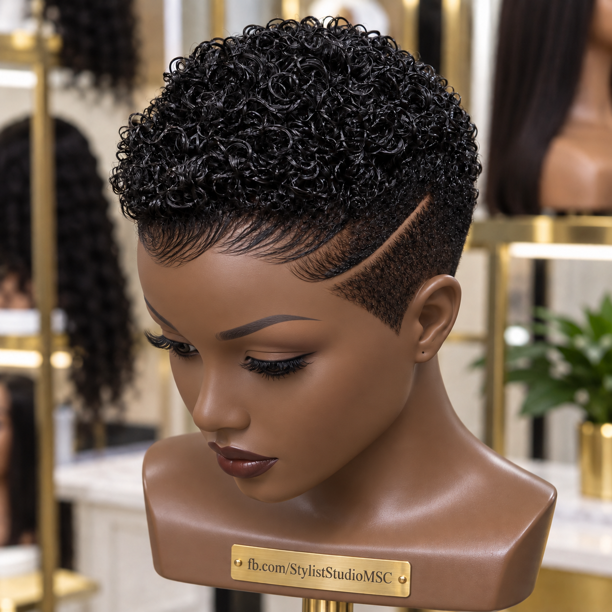 Jet Black Curly Pixie Wig With Double Side Lines #ssh