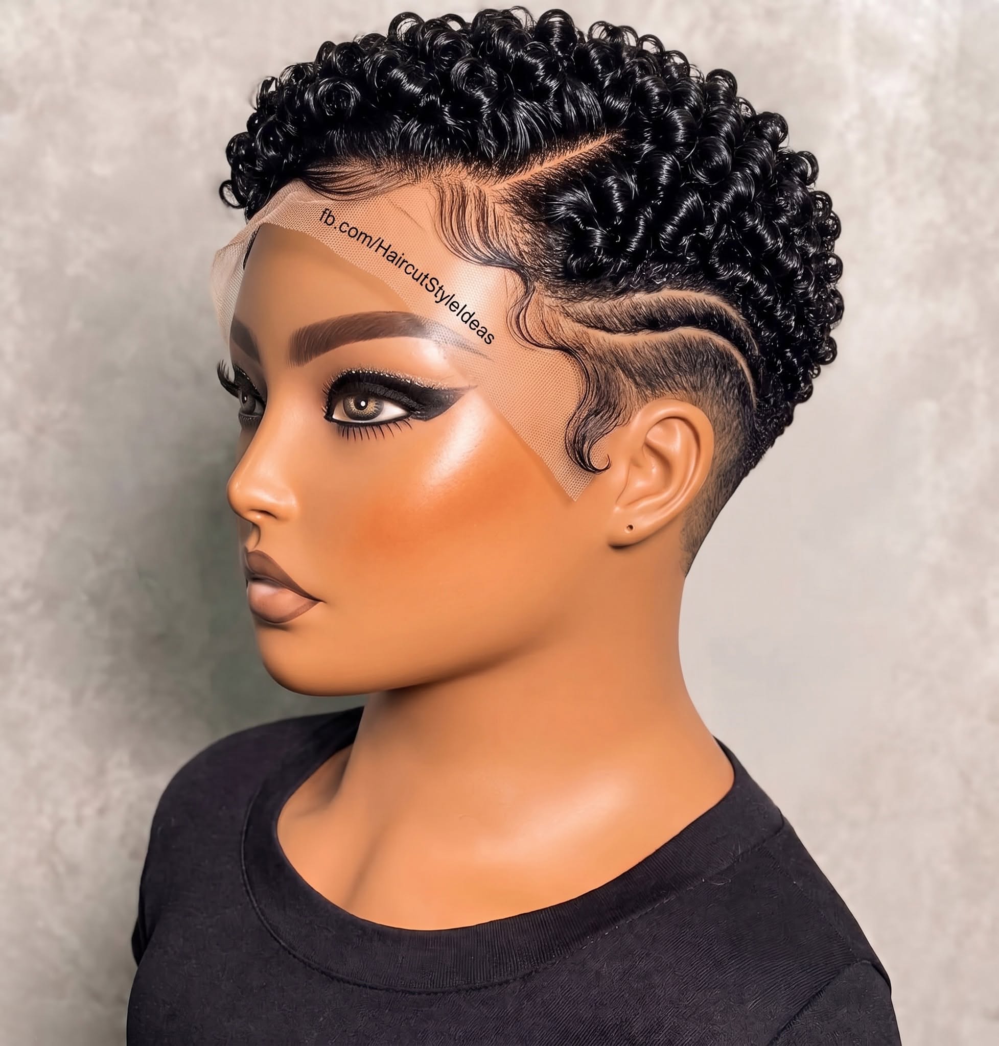Jet Black Finger Coil Pixie Wig With Curved Side Parting and Sculpted Baby Hairs #HaircutStyleIdeas Jet Black Finger Coil Pixie Wig With Curved Side Parting and Sculpted Baby Hairs #HaircutStyleIdeas