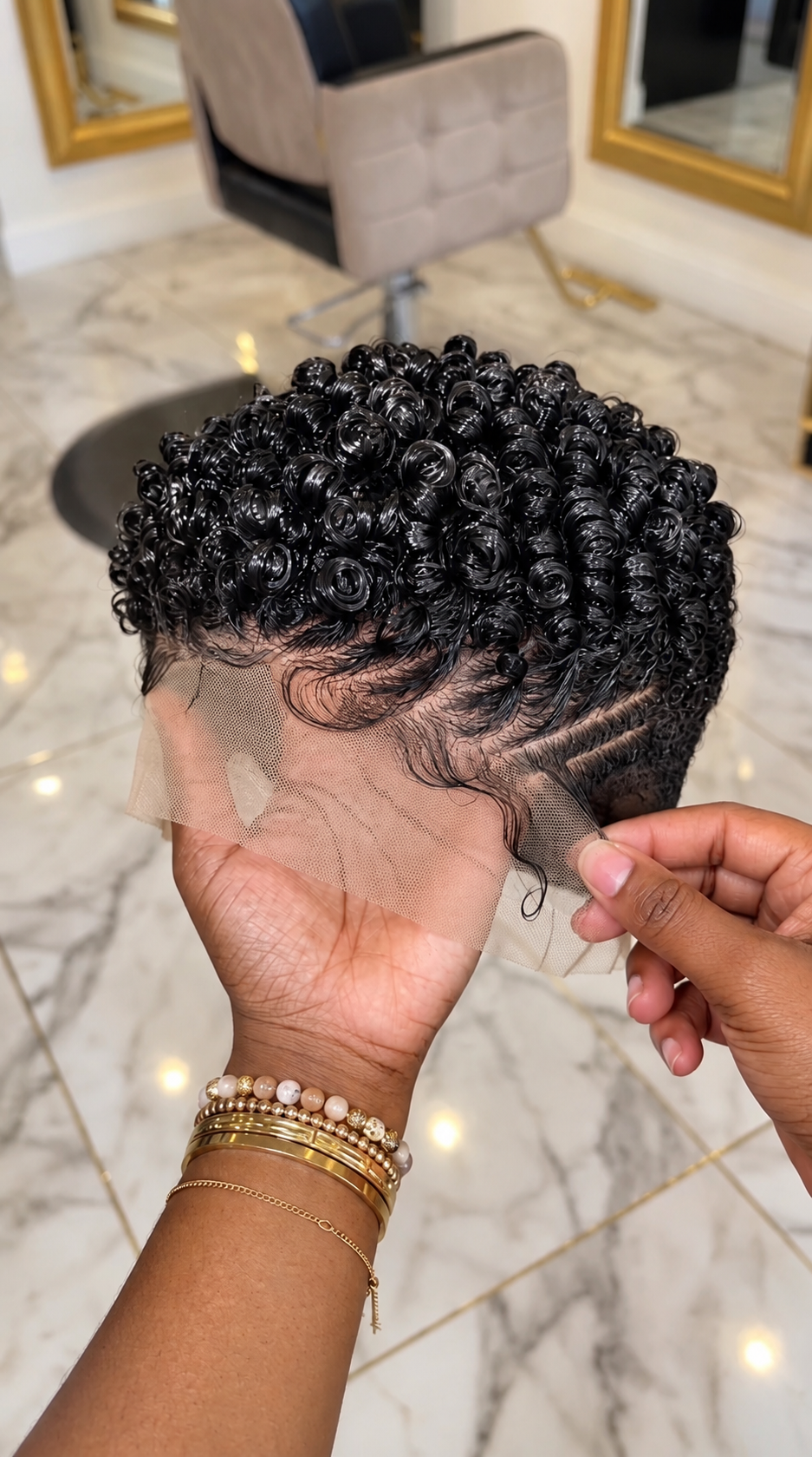 Jet Black Finger Coil Pixie Wig With Double Side Lines and a Tapered Nape #real