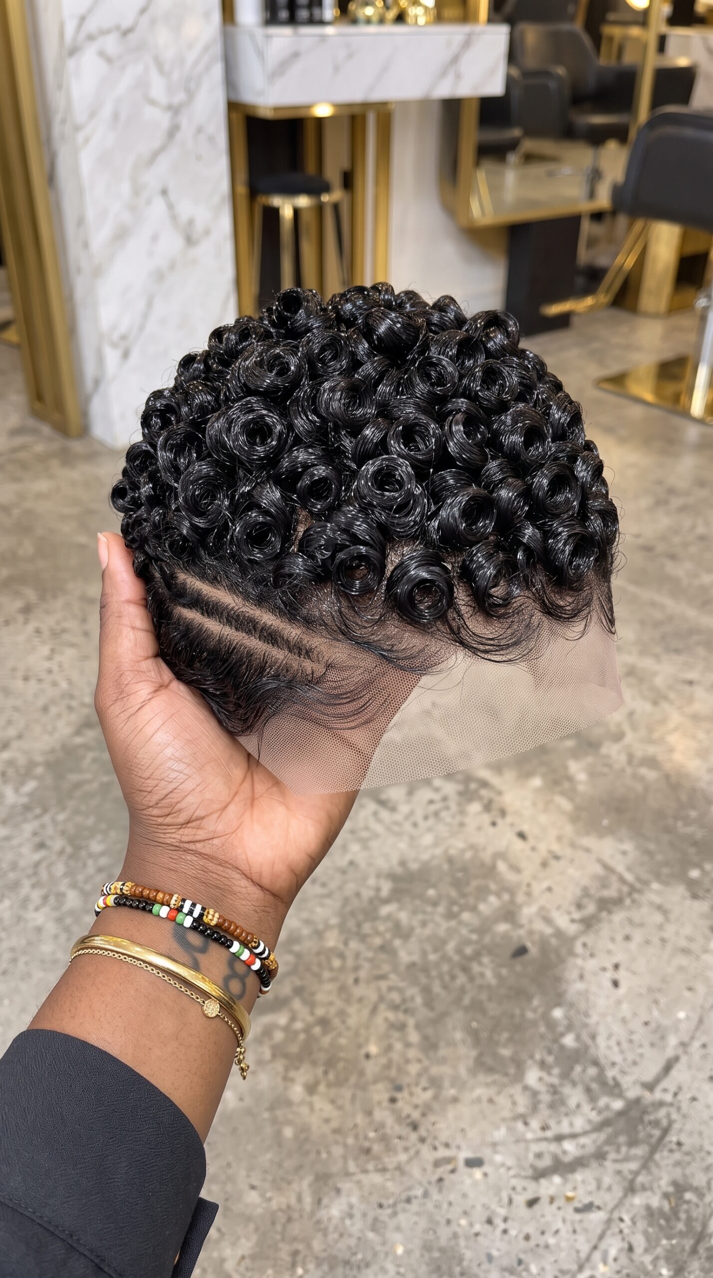 Jet Black Glossy Ringlet Pixie Wig With Double Side-Line Detail #bwi