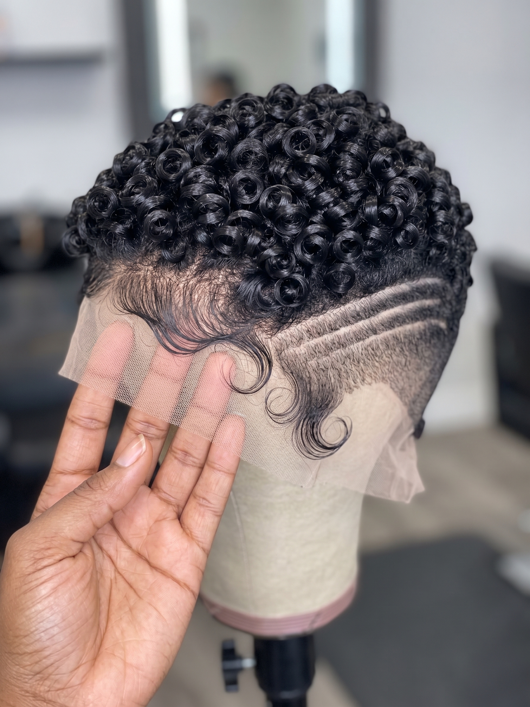 Jet Black Ringlet Pixie Lace Wig With Triple Curved Side Lines #br Jet Black Ringlet Pixie Lace Wig With Triple Curved Side Lines #br