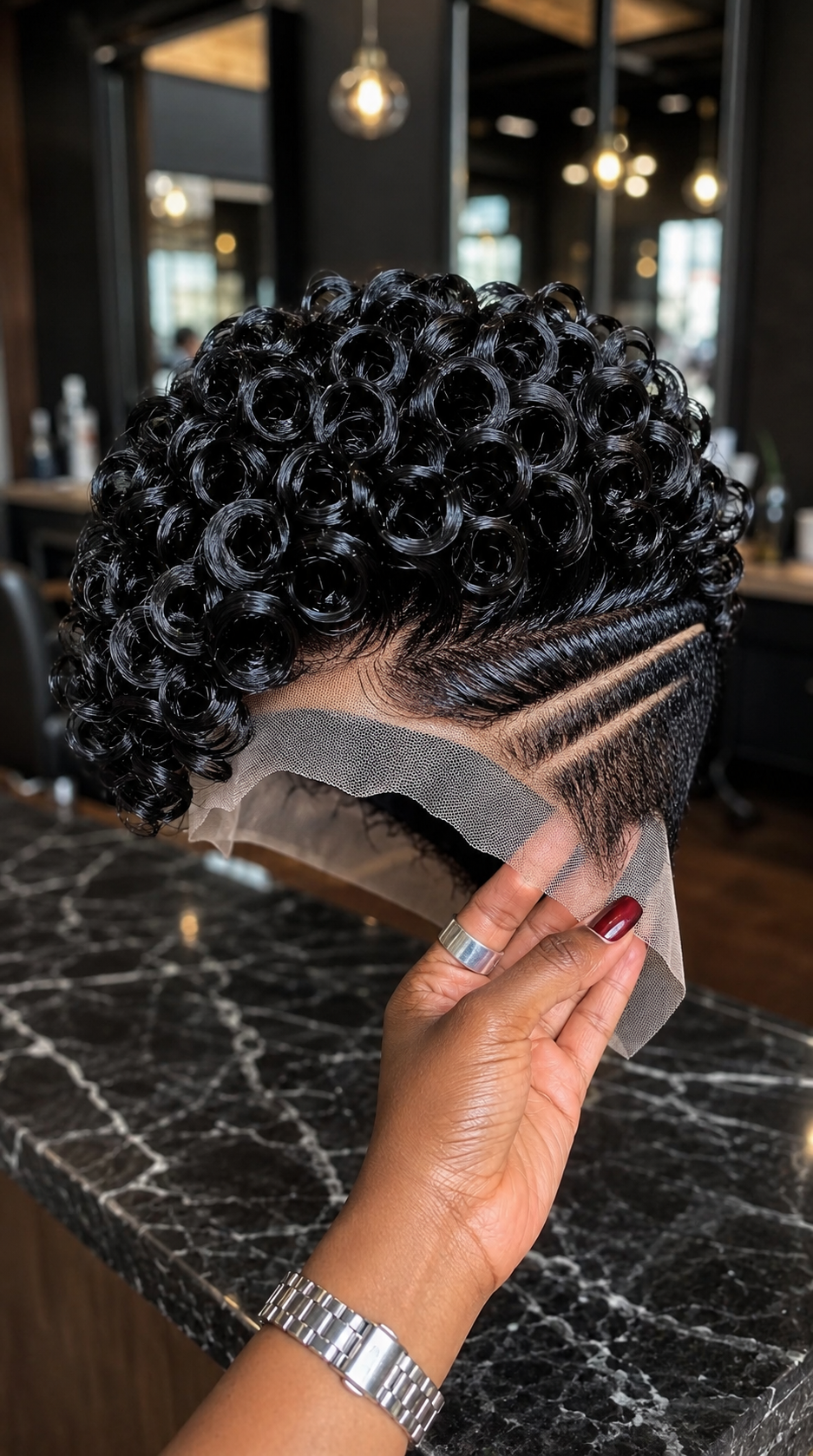 Jet Black Ringlet Pixie Wig With Double Side Lines #apd Jet Black Ringlet Pixie Wig With Double Side Lines #apd