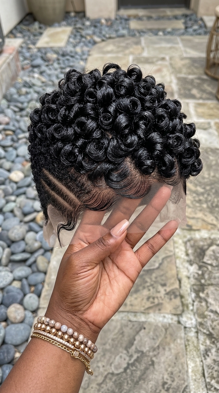 Jet Black Ringlet Pixie Wig With Double Side Lines #stay Jet Black Ringlet Pixie Wig With Double Side Lines #stay