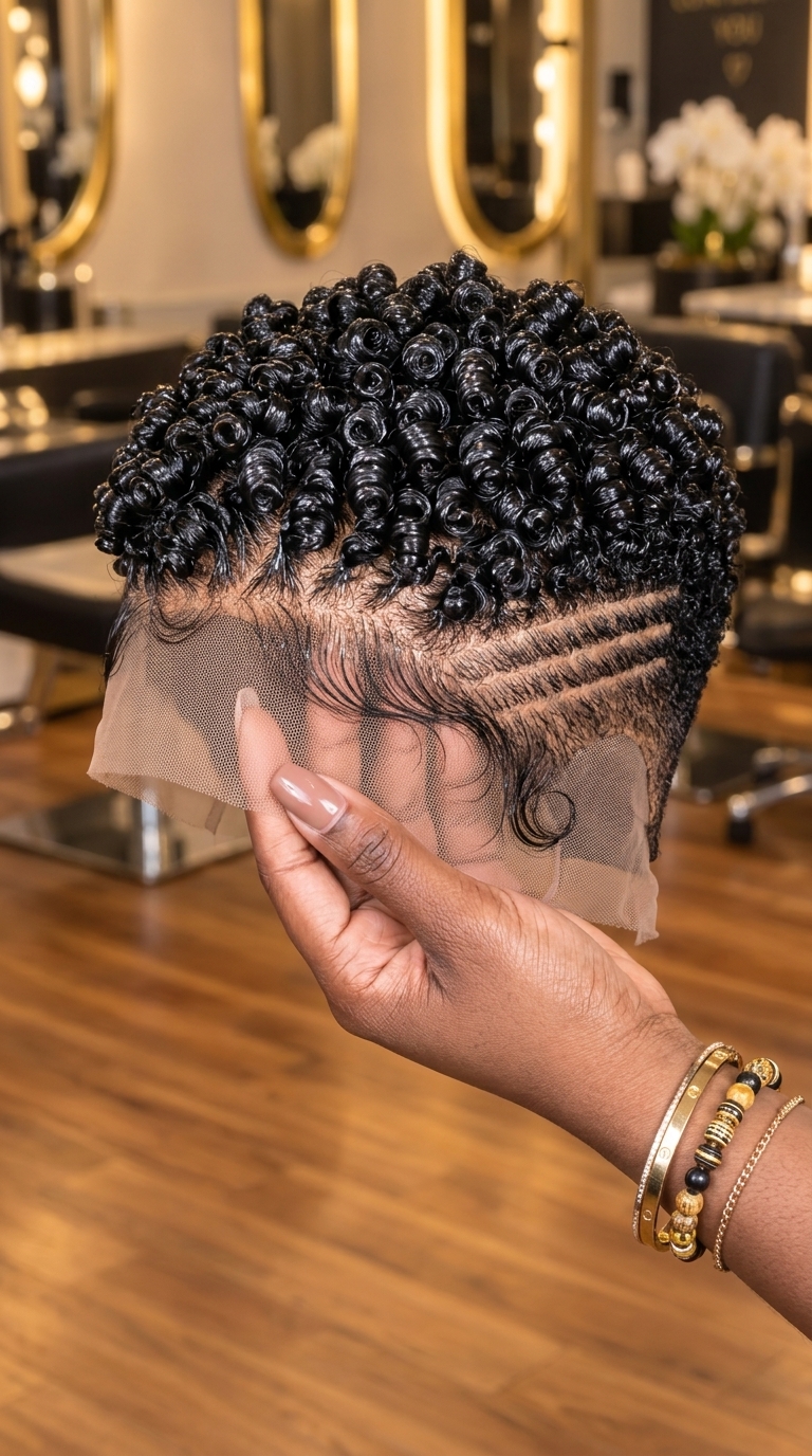Jet Black Spiral Curl Pixie Wig With Triple Side Lines #bwi Jet Black Spiral Curl Pixie Wig With Triple Side Lines #bwi