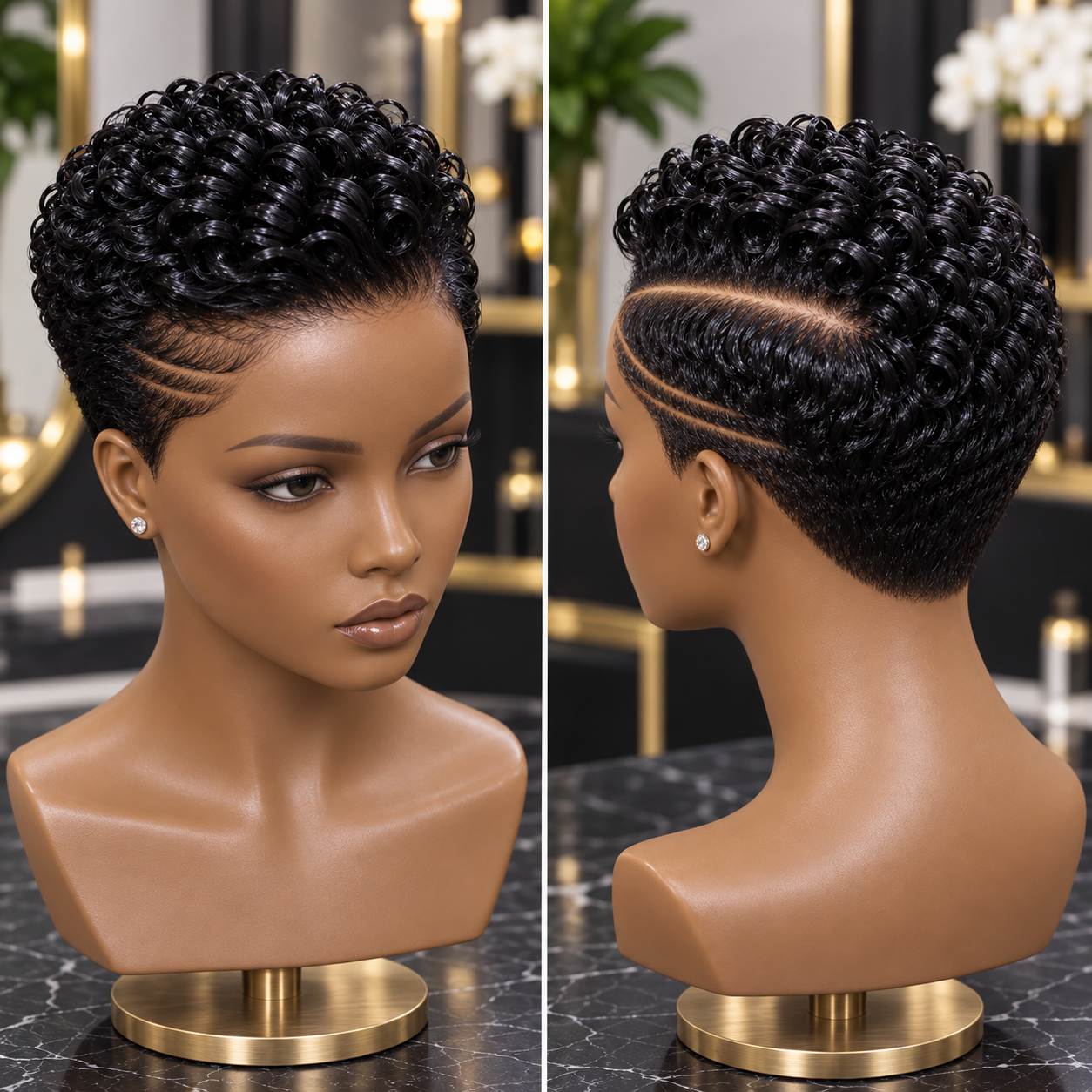 et Black Spiral Curl Pixie Wig With Triple Side Lines #bwi et Black Spiral Curl Pixie Wig With Triple Side Lines #bwi