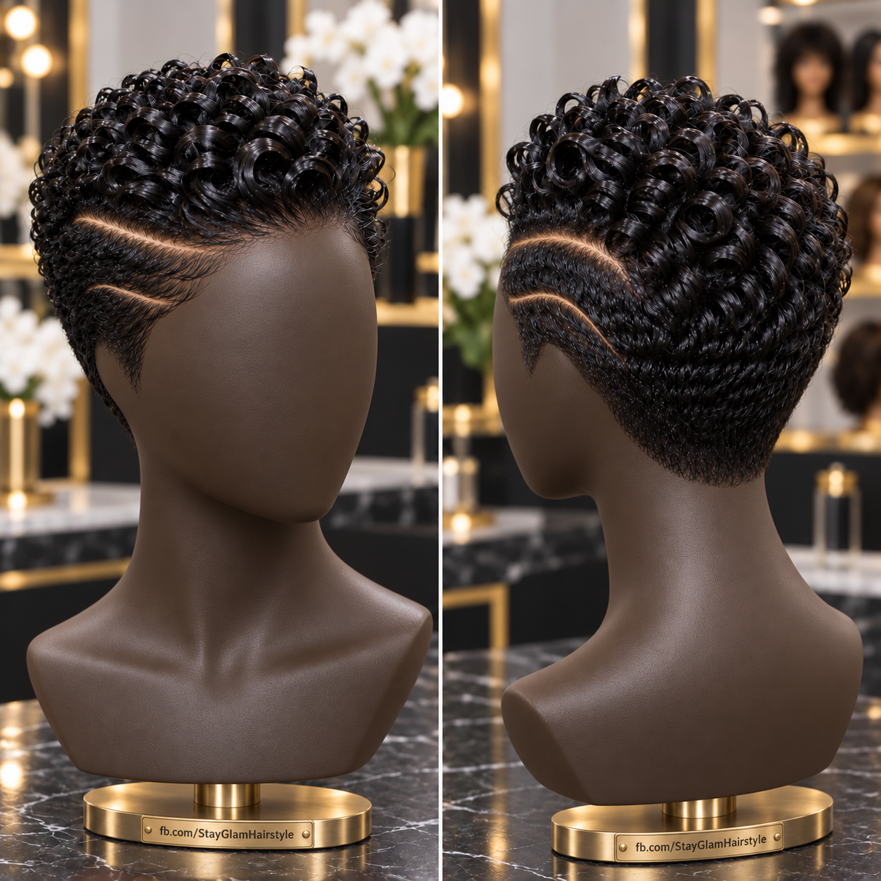Jet Black Spiral Pixie Wig With Double Curved Side Lines #stay