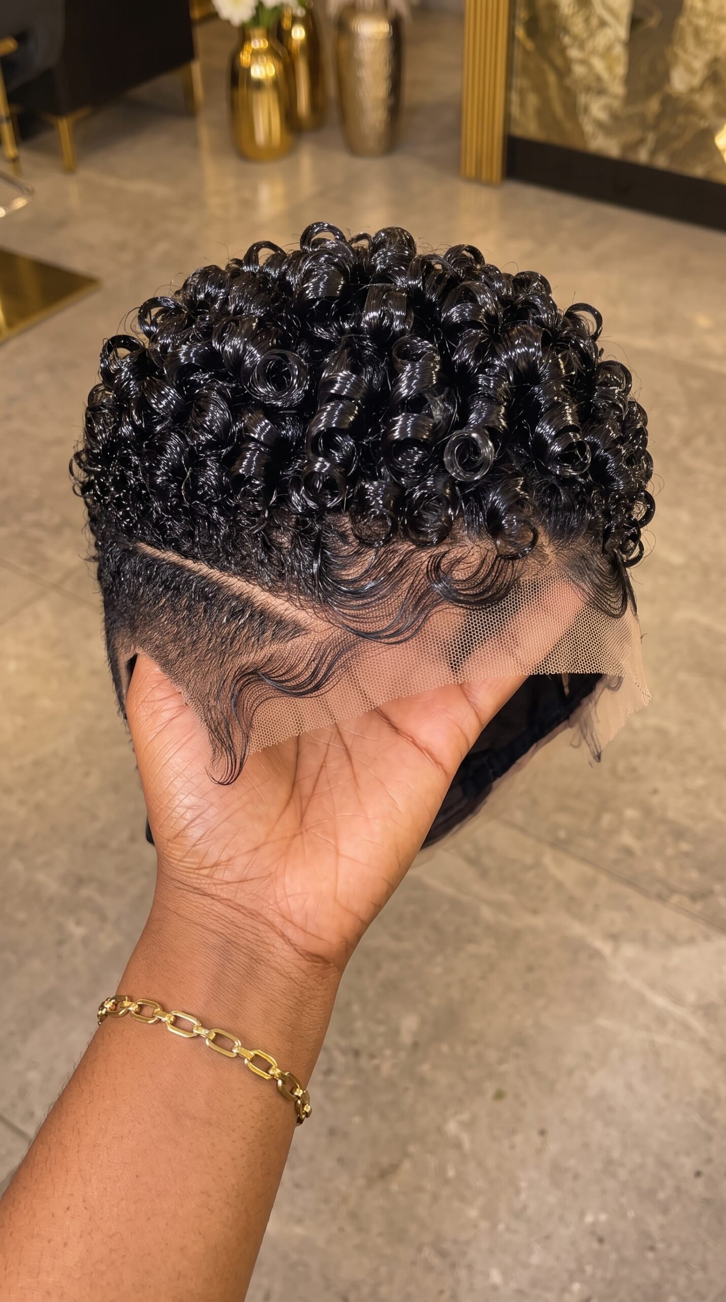 Jet Black Spiral Ringlet Pixie Wig With Swooped Lace Hairline #fa