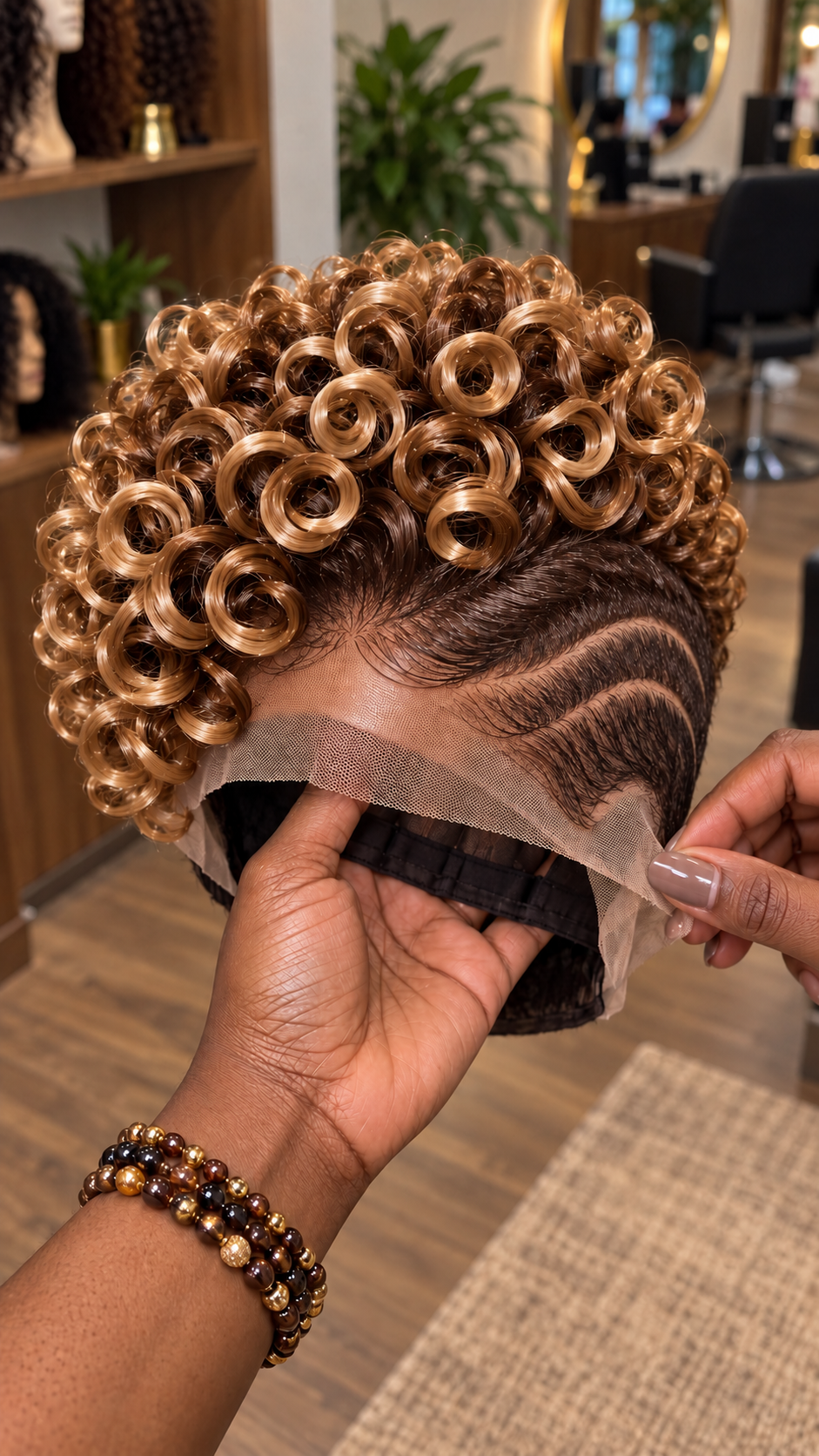 Golden Caramel Spiral Pixie Wig With Double Curved Side Lines #eft Golden Caramel Spiral Pixie Wig With Double Curved Side Lines #eft